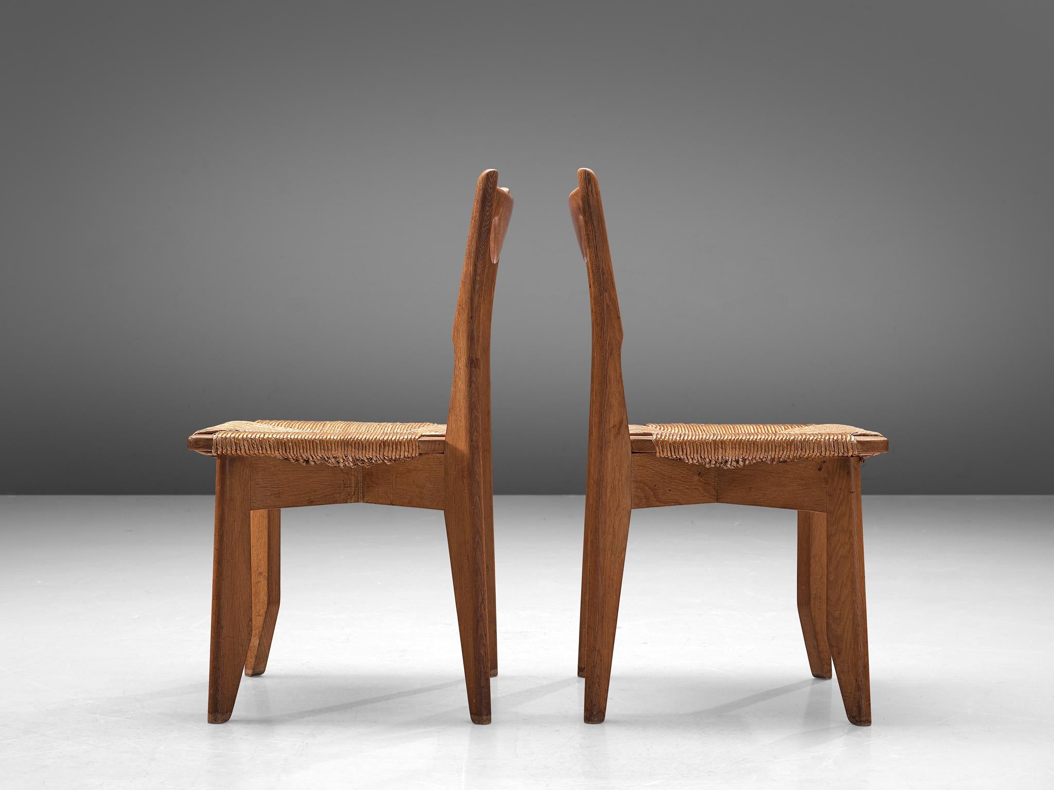Guillerme & Chambron Set of Six 'Thibault' Chairs in Oak and Cord 1