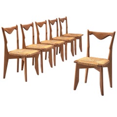 Guillerme & Chambron Set of Six 'Thibault' Chairs in Oak and Cord