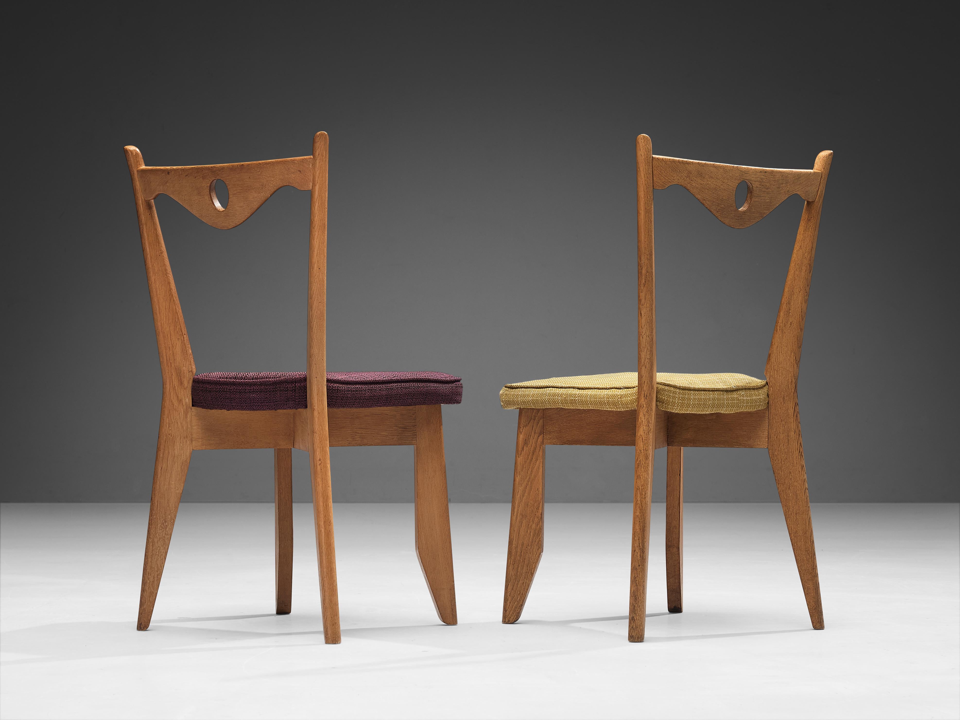 Mid-Century Modern Guillerme & Chambron Set of Six 'Thibault' Chairs in Oak