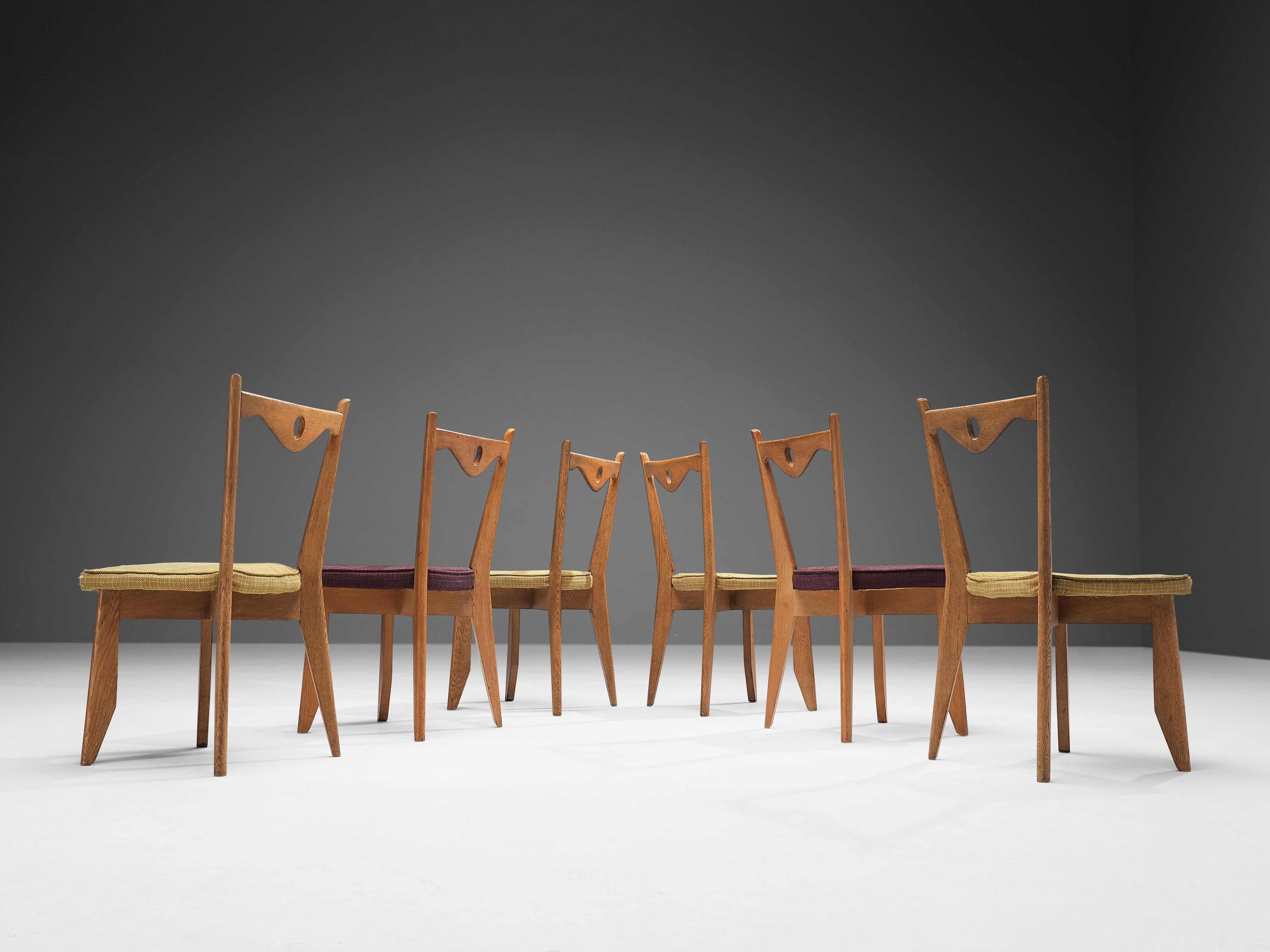 Mid-20th Century Guillerme & Chambron Set of Six 'Thibault' Chairs in Oak For Sale