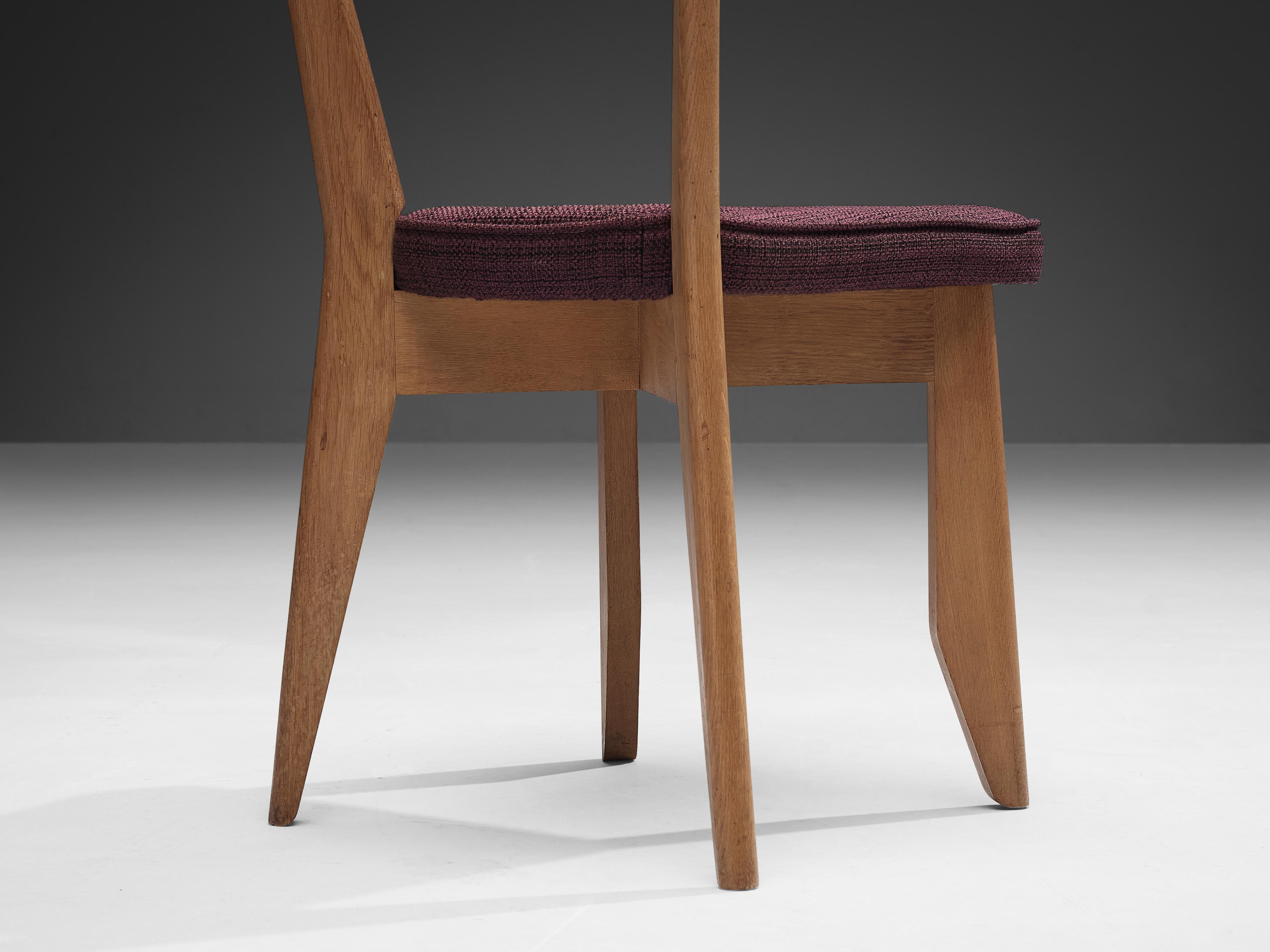 Fabric Guillerme & Chambron Set of Six 'Thibault' Chairs in Oak