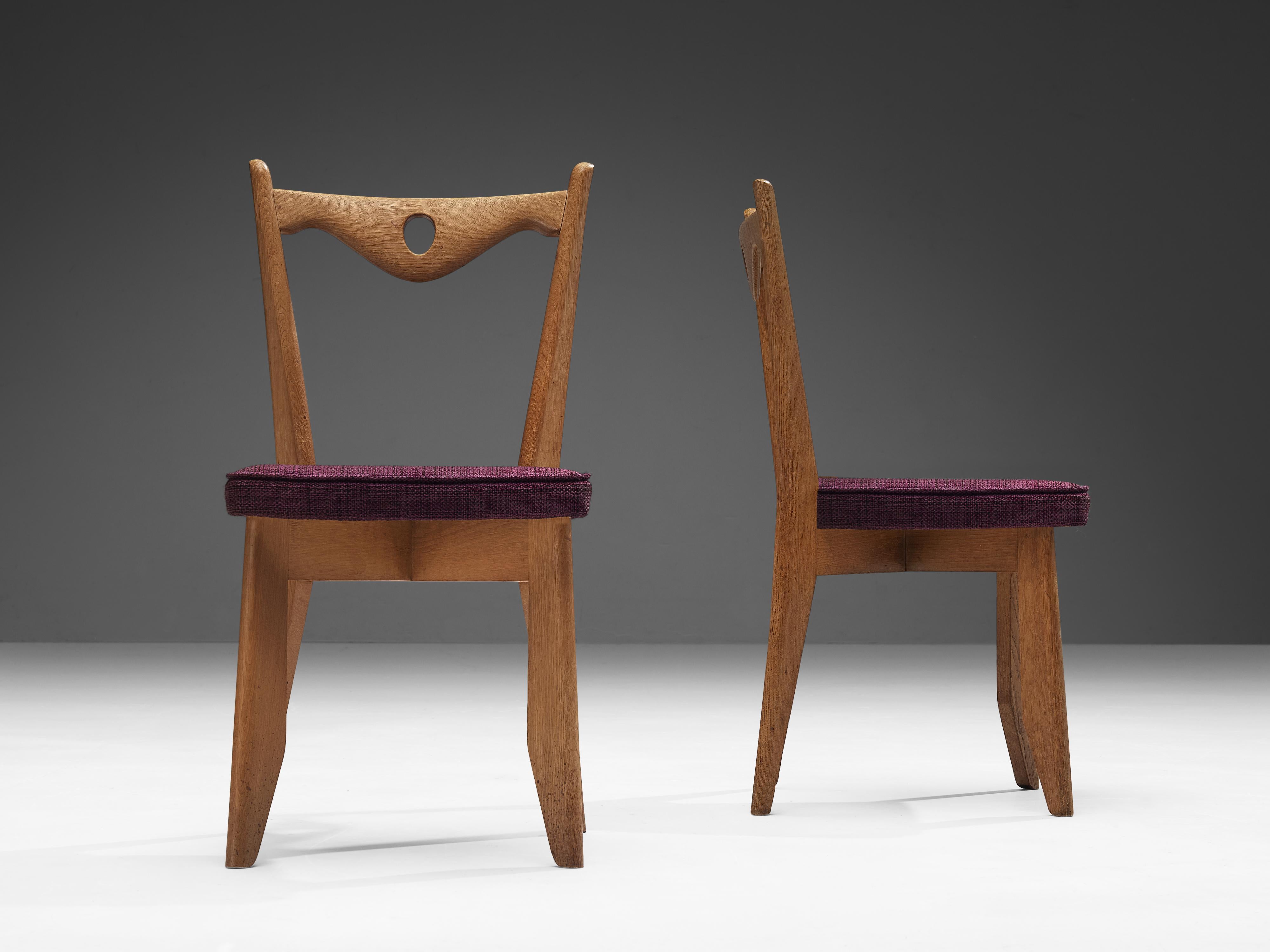 Fabric Guillerme & Chambron Set of Six 'Thibault' Chairs in Oak For Sale