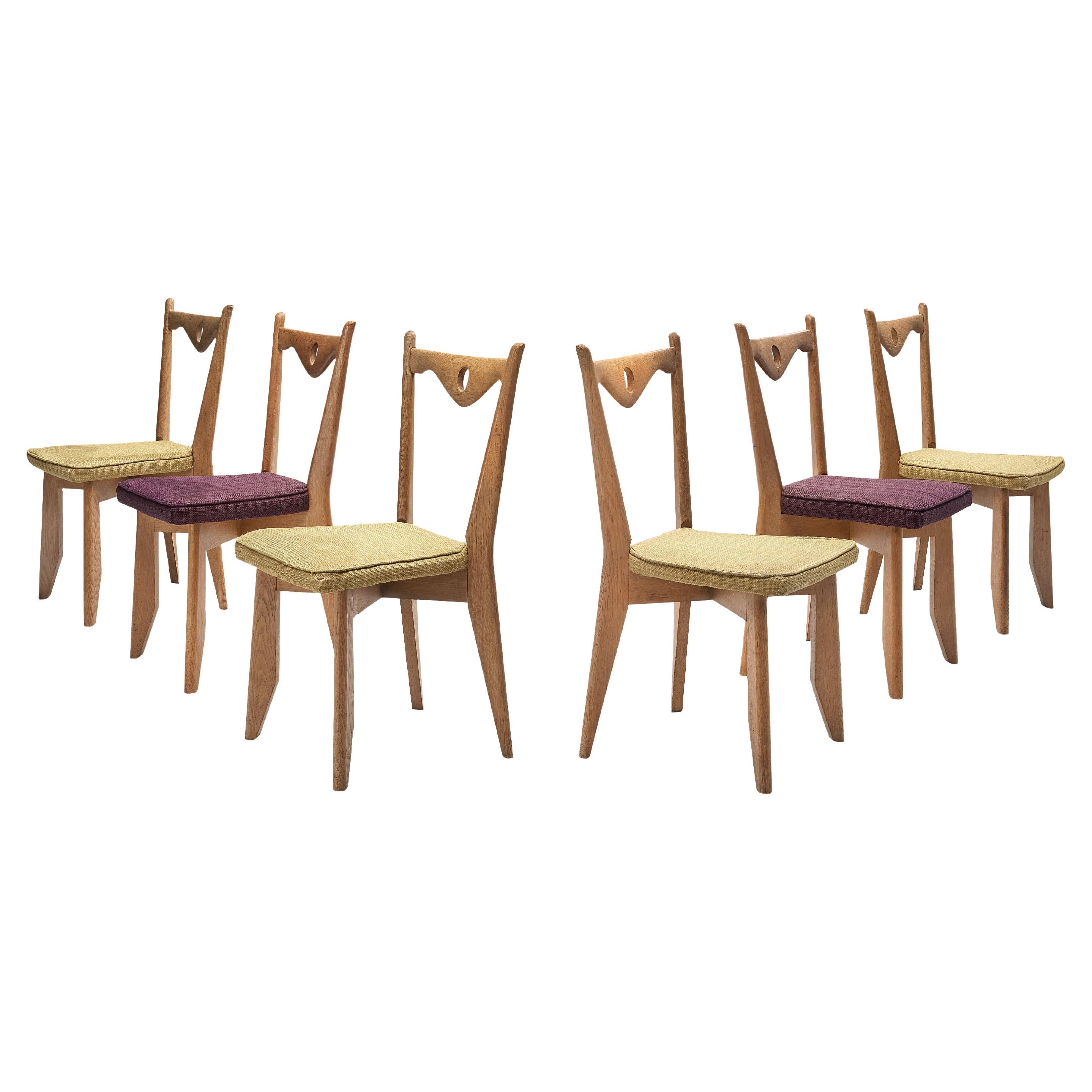 Guillerme & Chambron Set of Six 'Thibault' Chairs in Oak For Sale