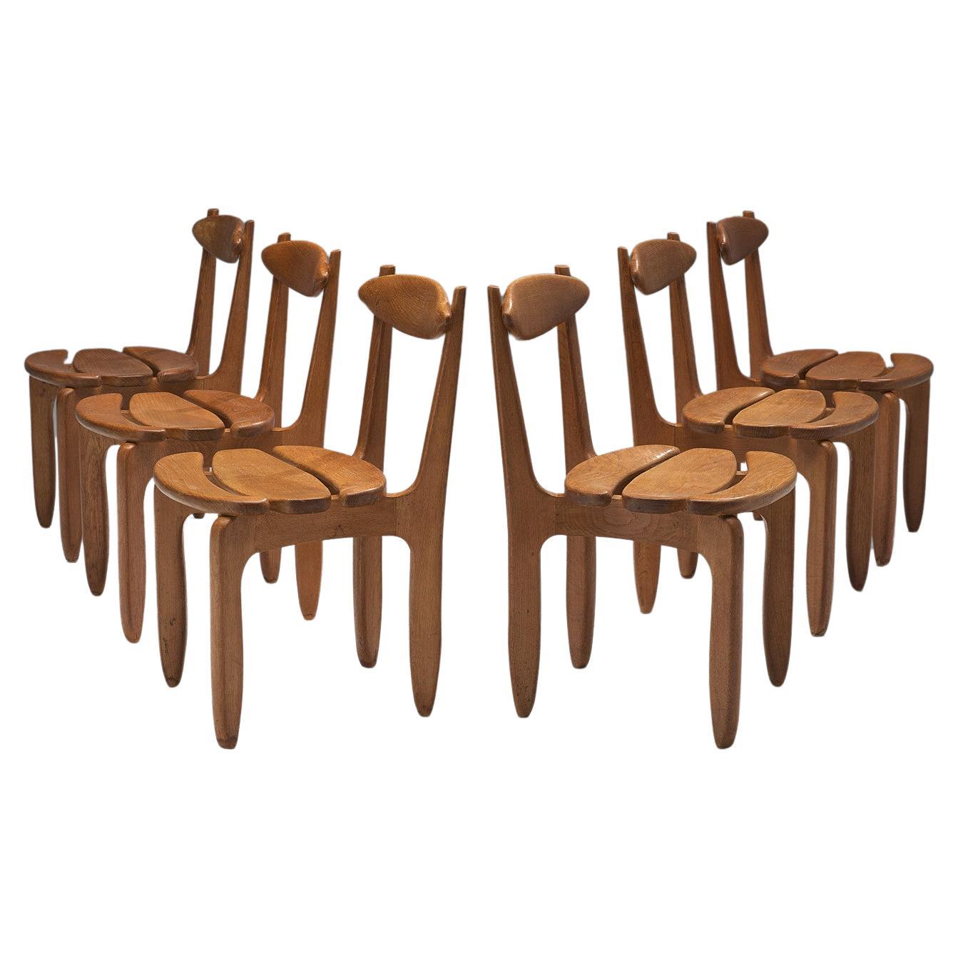 Guillerme & Chambron Set of Six 'Thierry' Dining Chairs in Oak 
