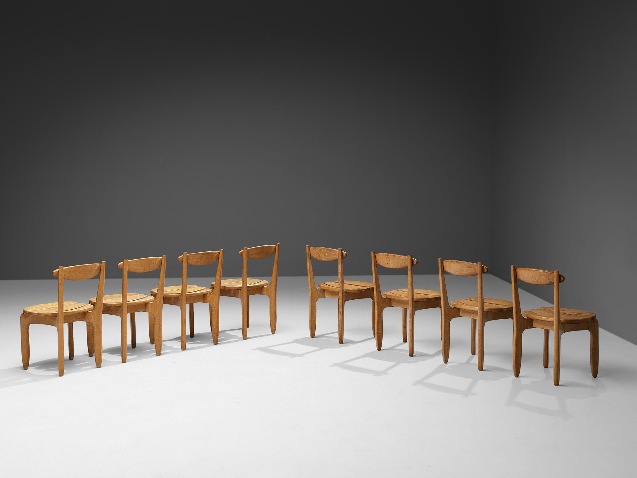 Guillerme & Chambron Set of Sixteen Dining Chairs in Solid Oak 6