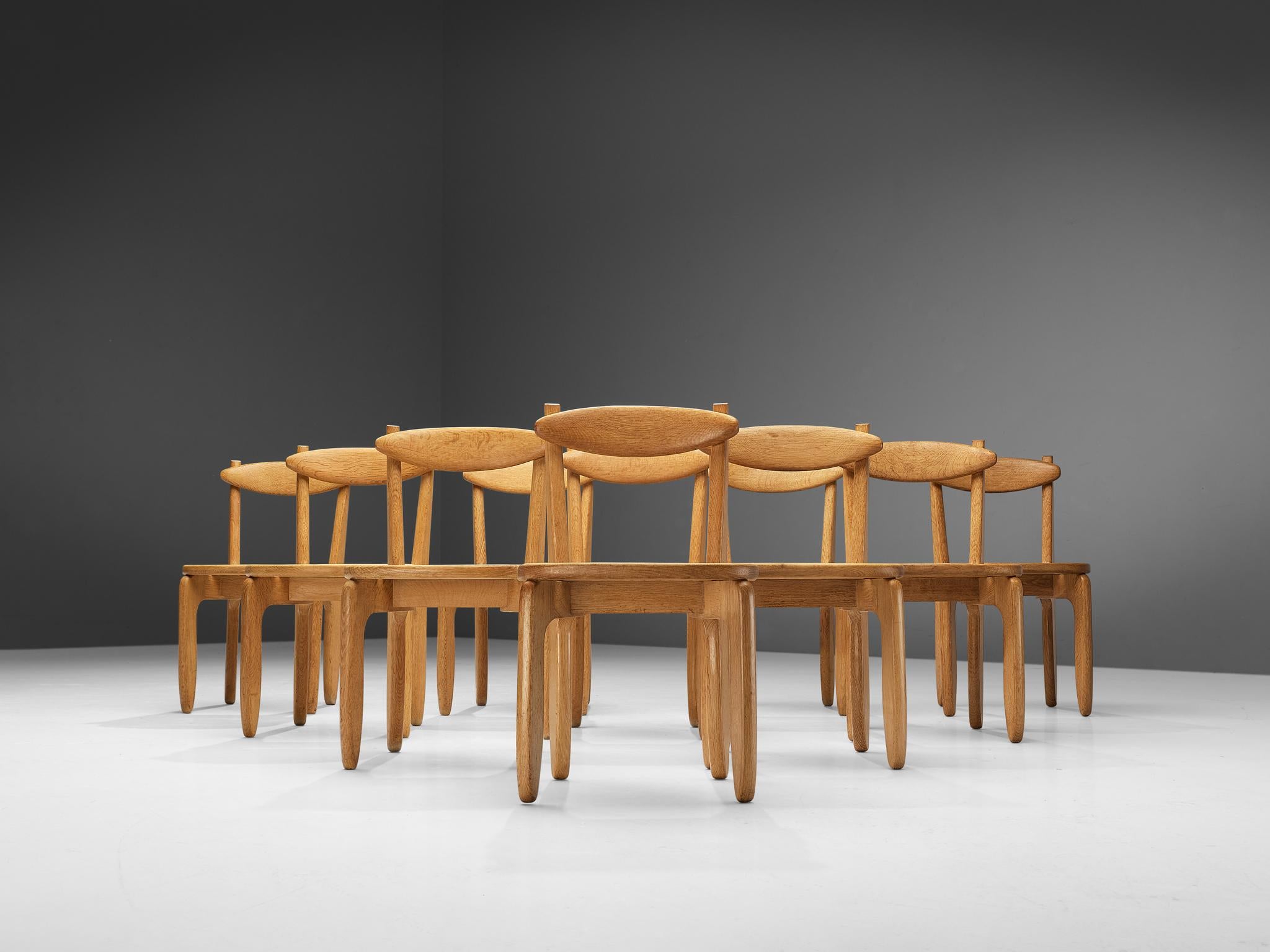 Mid-Century Modern Guillerme & Chambron Set of Sixteen Dining Chairs in Solid Oak