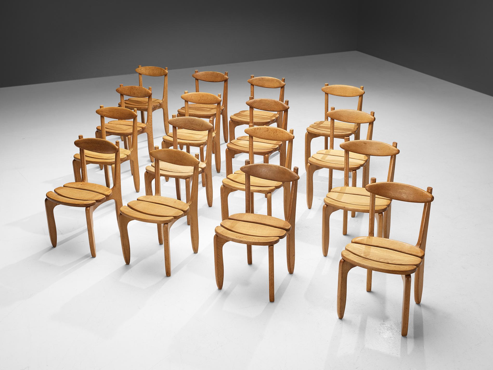 Guillerme & Chambron Set of Sixteen Dining Chairs in Solid Oak 2