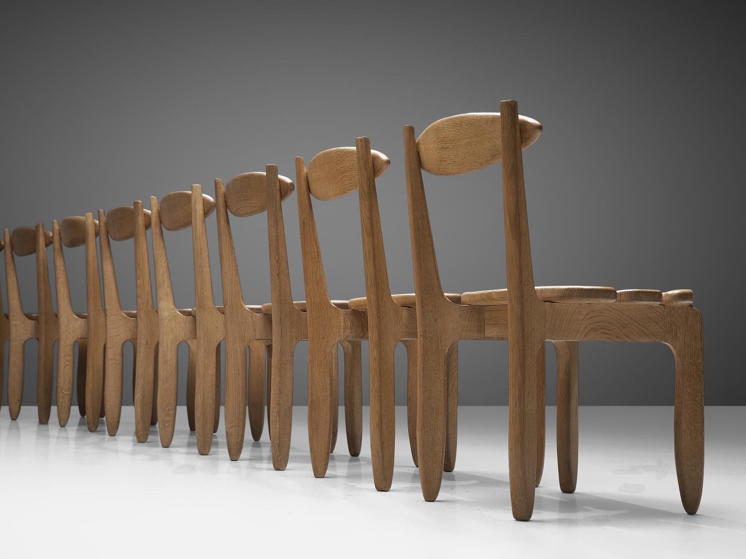 French Guillerme & Chambron Set of Twelve Dining Chairs in Solid Oak