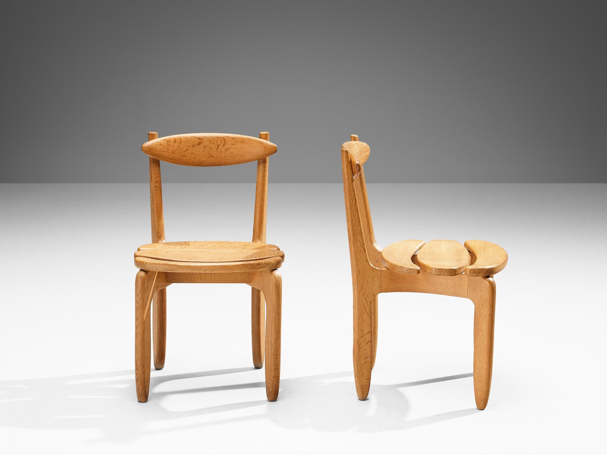 Guillerme & Chambron Set of Twelve Dining Chairs in Solid Oak In Good Condition For Sale In Waalwijk, NL