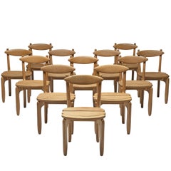 Guillerme 
Chambron Set of Twelve Dining Chairs in Solid Oak