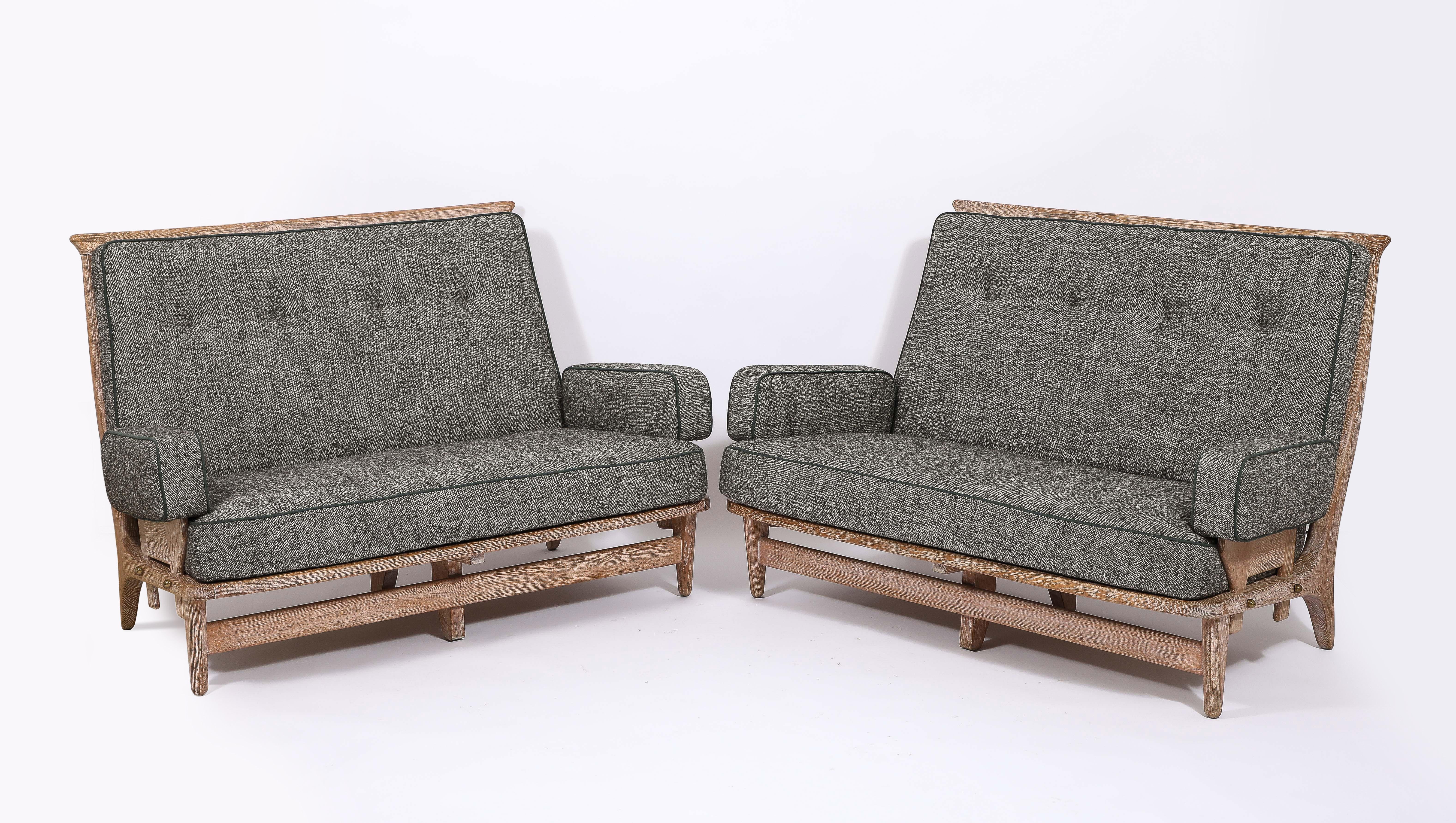 Guillerme & Chambron Settees in Oak, France 1960's For Sale 4