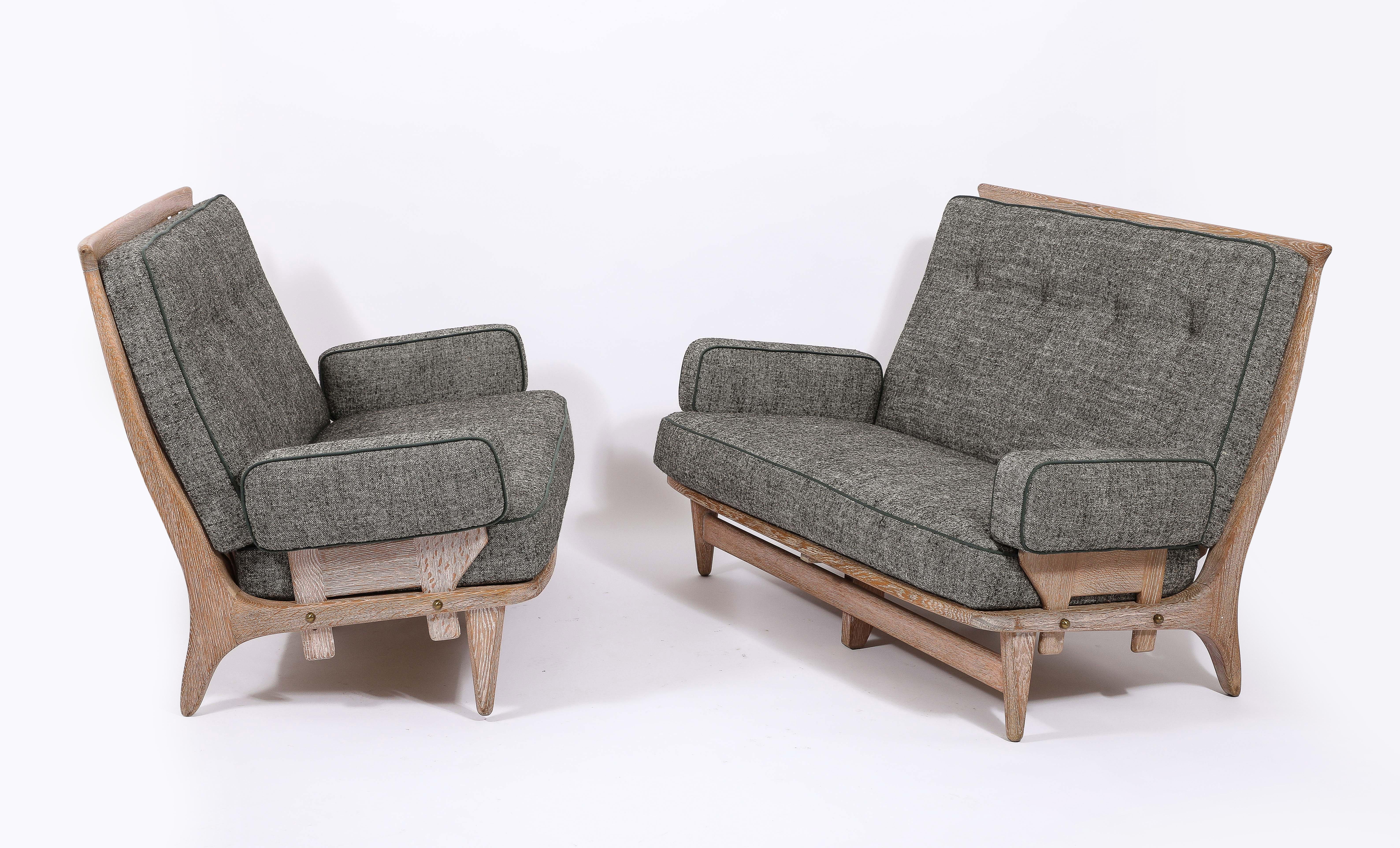 Guillerme & Chambron Settees in Oak, France 1960's For Sale 5