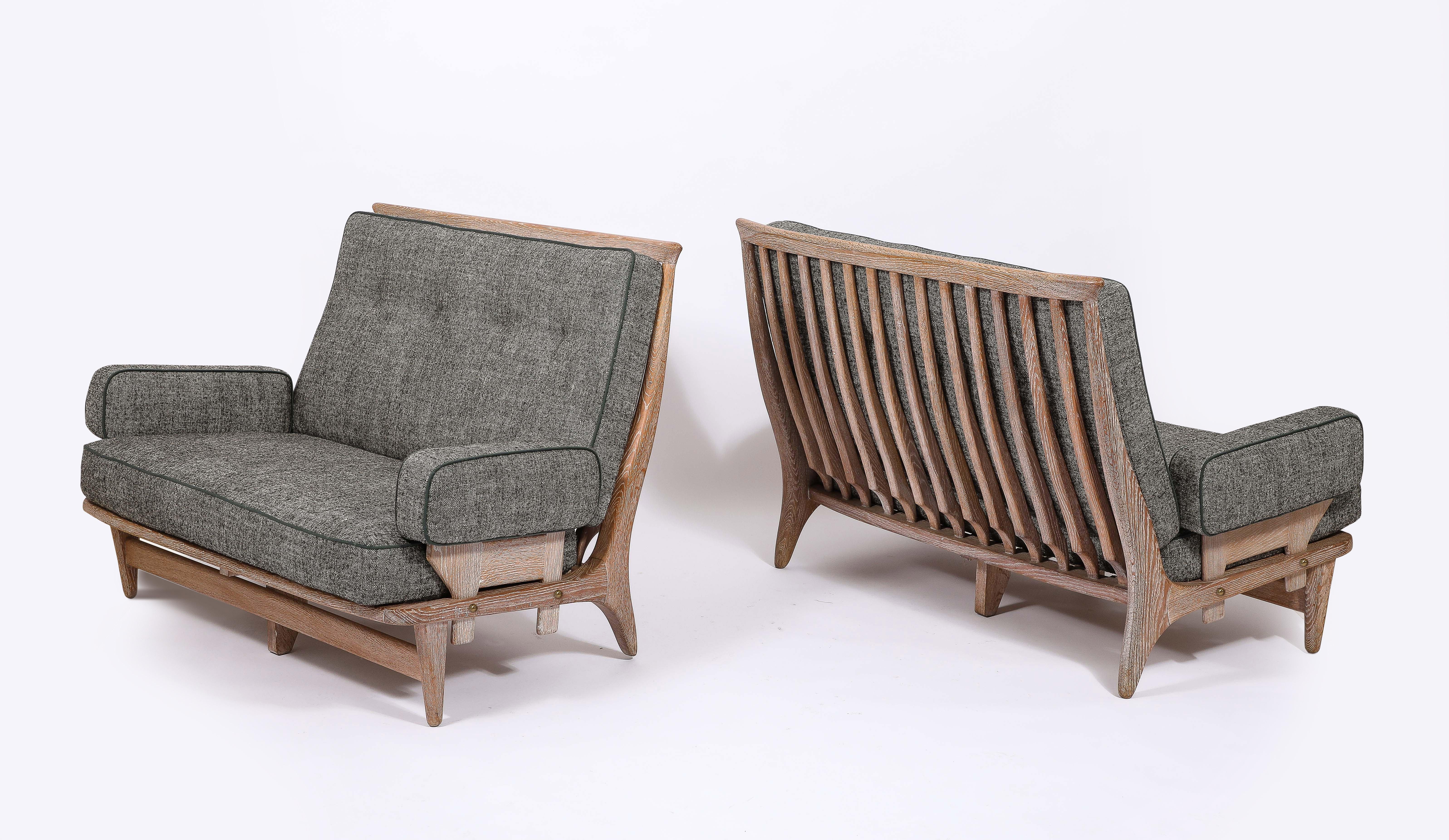 Guillerme & Chambron Settees in Oak, France 1960's For Sale 6