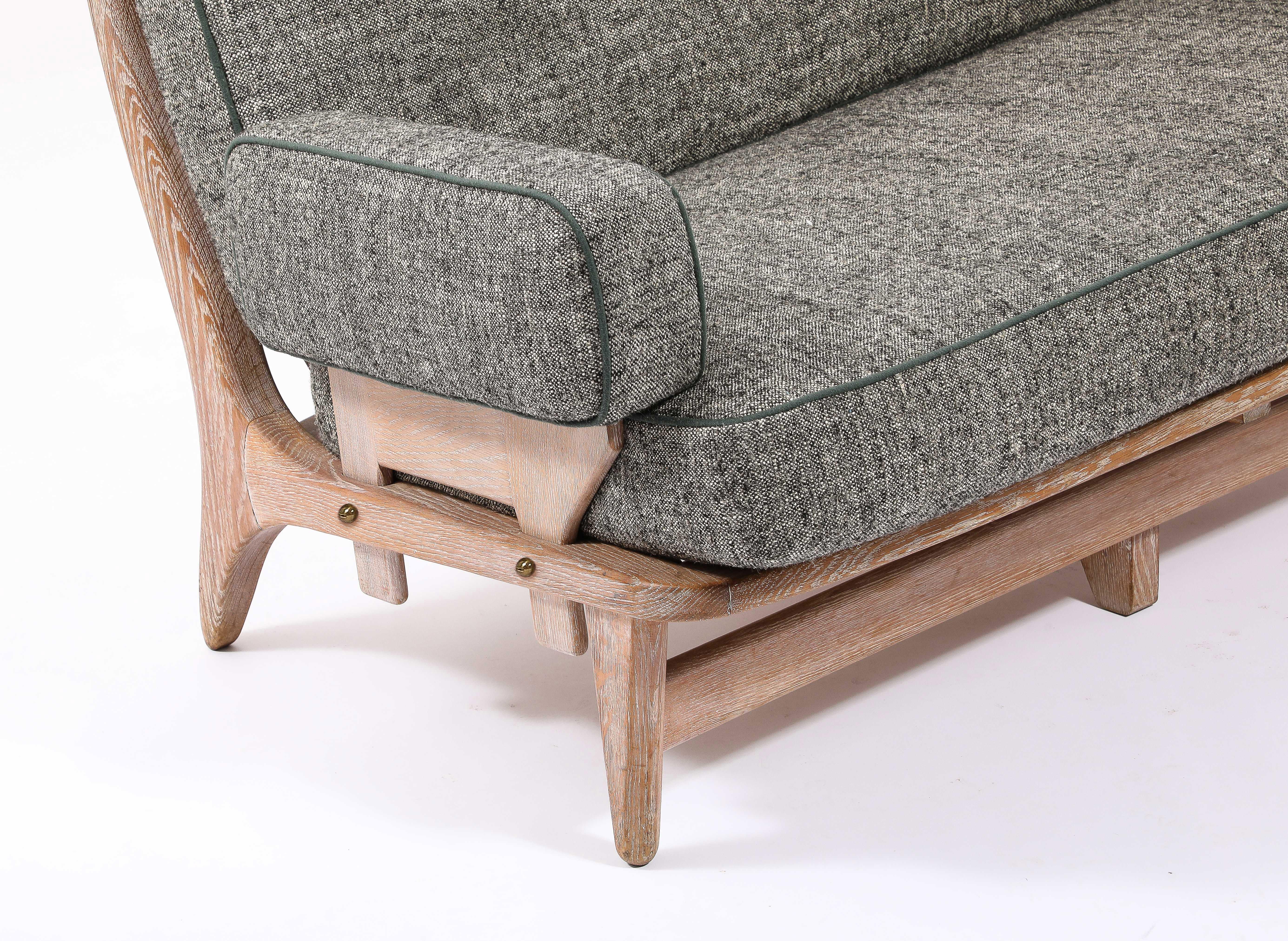 Mid-Century Modern Guillerme & Chambron Settees in Oak, France 1960's For Sale
