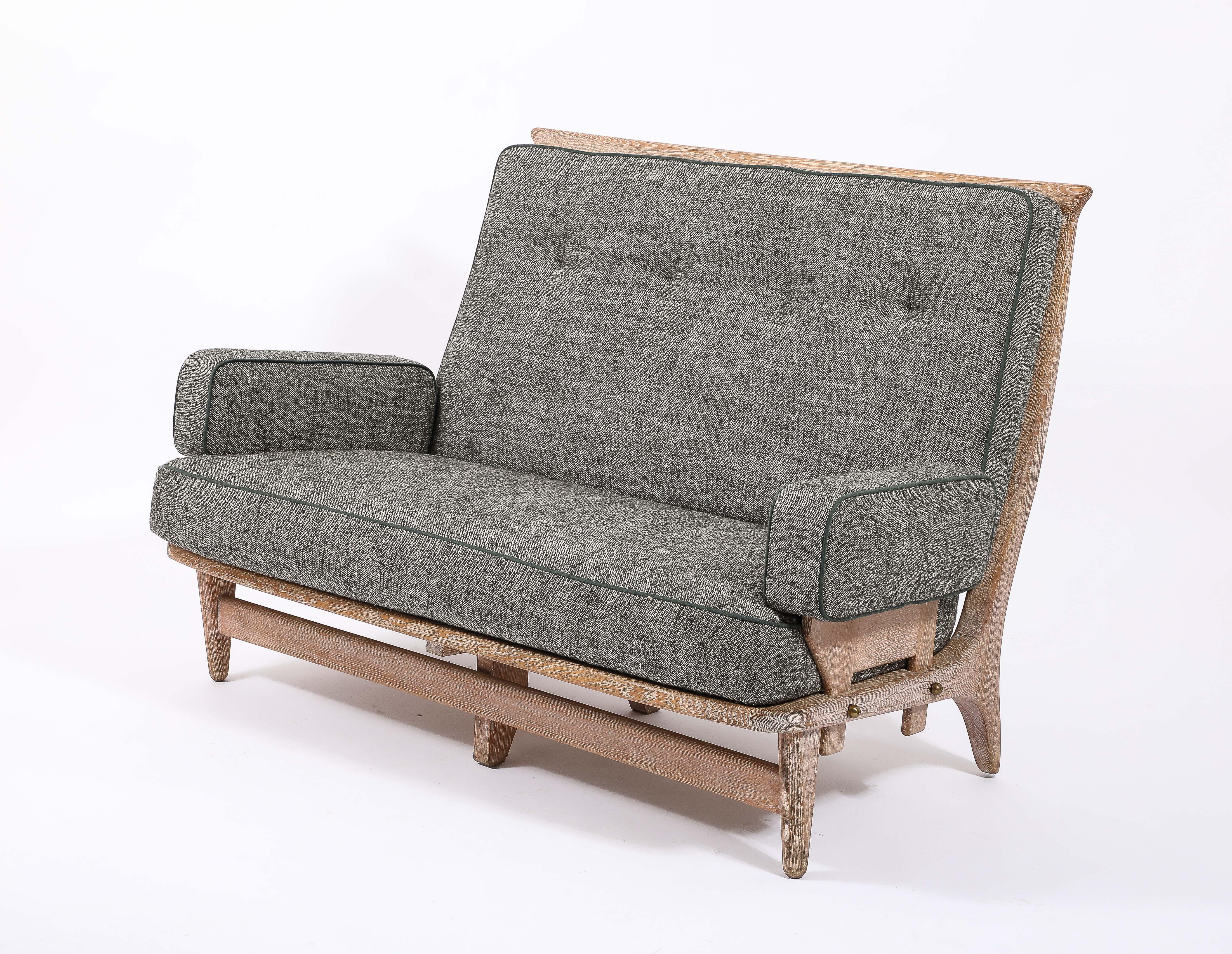 Guillerme & Chambron Settees in Oak, France 1960's For Sale 2