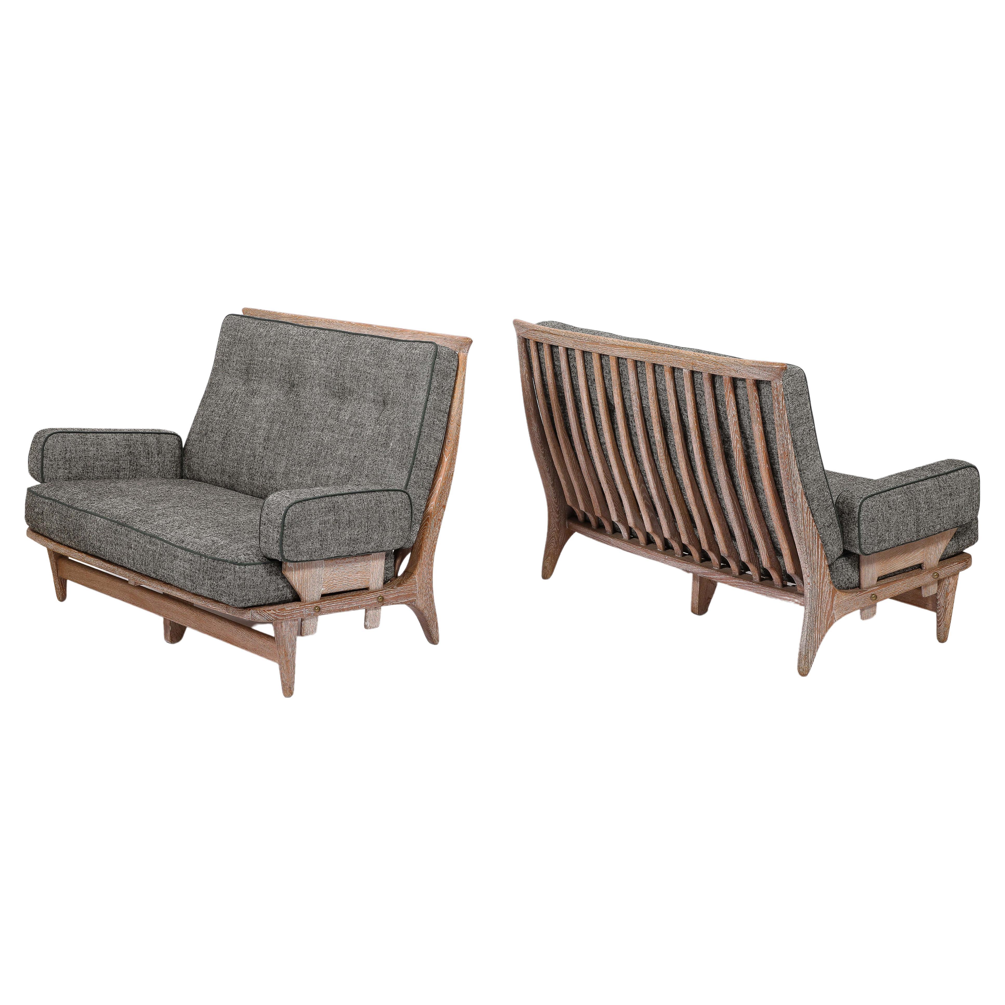 Guillerme & Chambron Settees in Oak, France 1960's For Sale