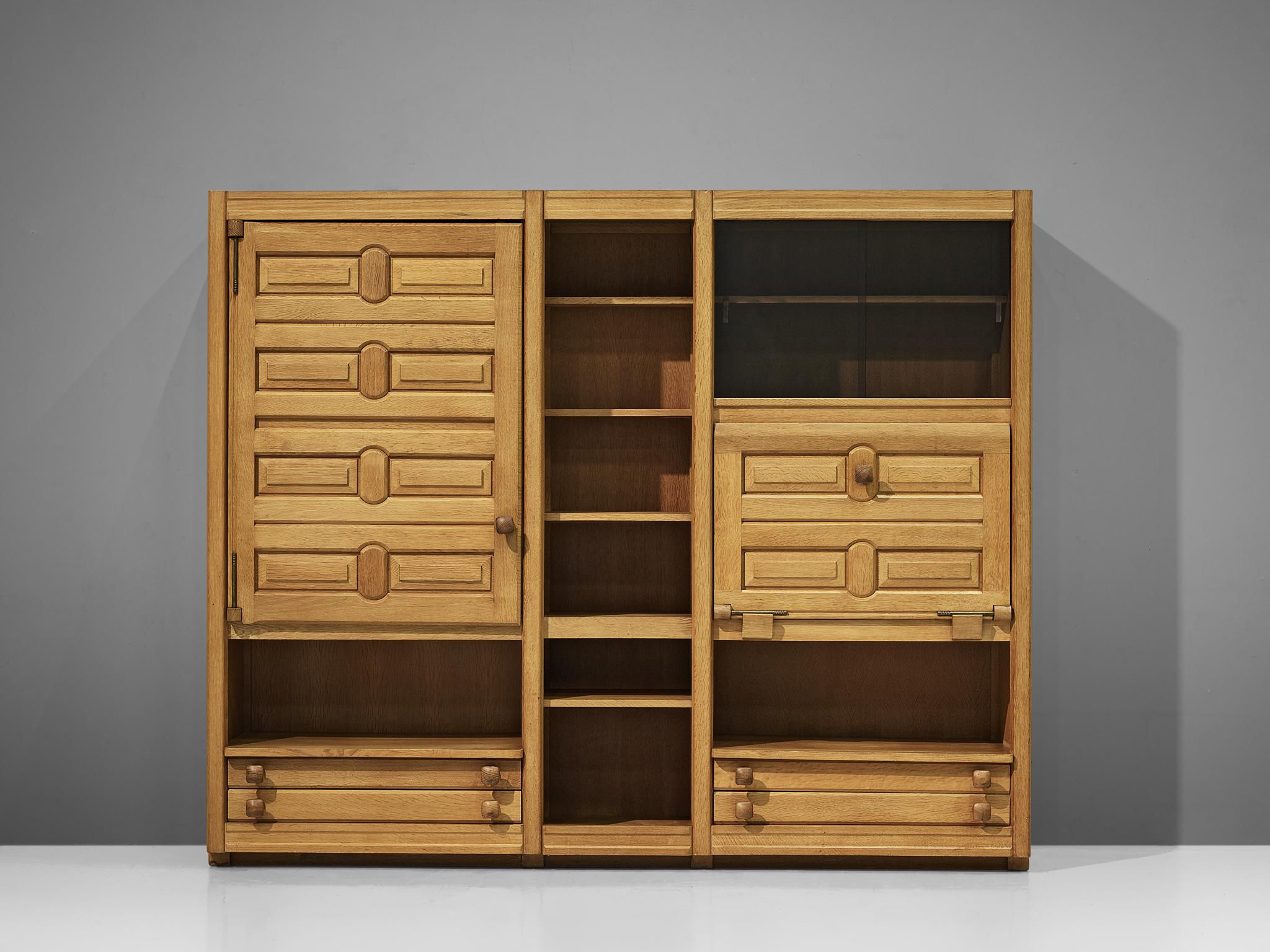 Mid-Century Modern Guillerme & Chambron Cupboard in Oak and Glass