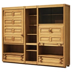 Vintage Guillerme & Chambron Cupboard in Oak and Glass