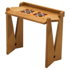 Guillerme & Chambron Side Table in Solid Oak and Ceramic