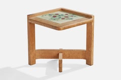 Guillerme & Chambron, Side Table, Oak, Ceramic, France, 1960s