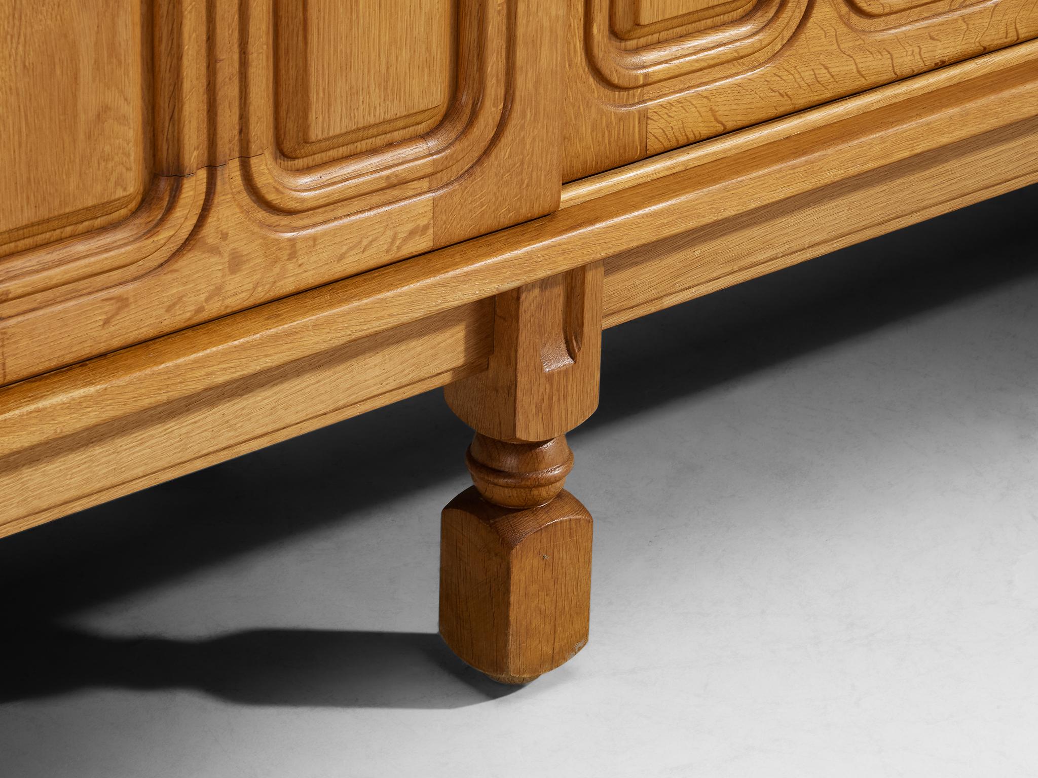 Mid-20th Century Guillerme & Chambron Sideboard in Oak and Brass For Sale