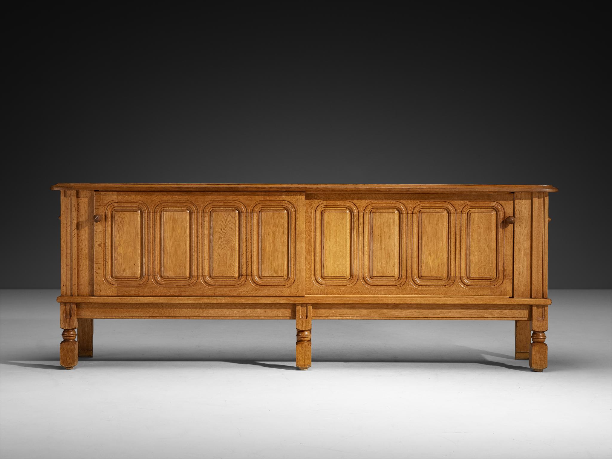 Guillerme & Chambron Sideboard in Oak and Brass For Sale 1