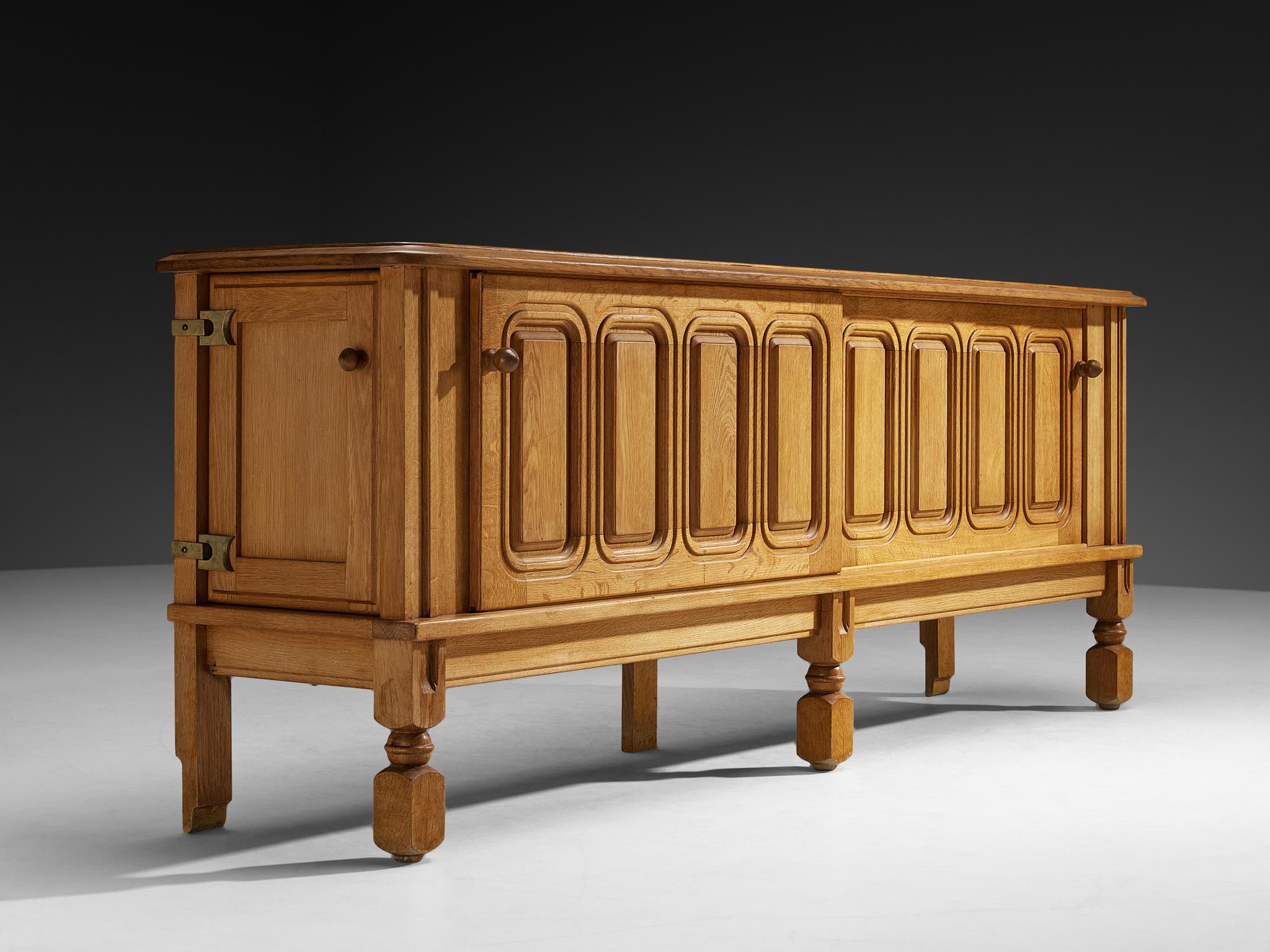 Guillerme & Chambron Sideboard in Oak and Brass For Sale 2