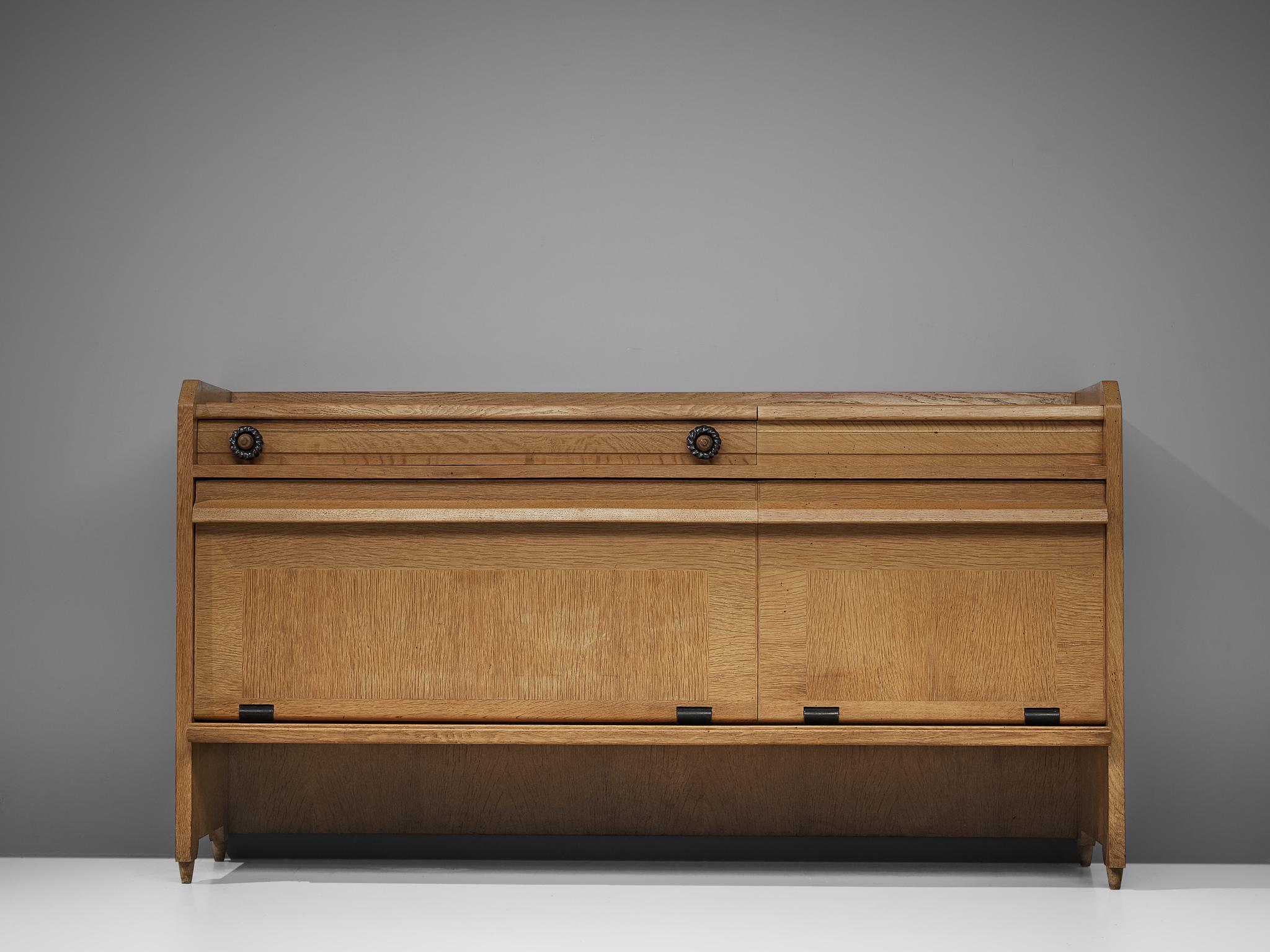 Mid-Century Modern Guillerme & Chambron Sideboard in Oak and Ceramic