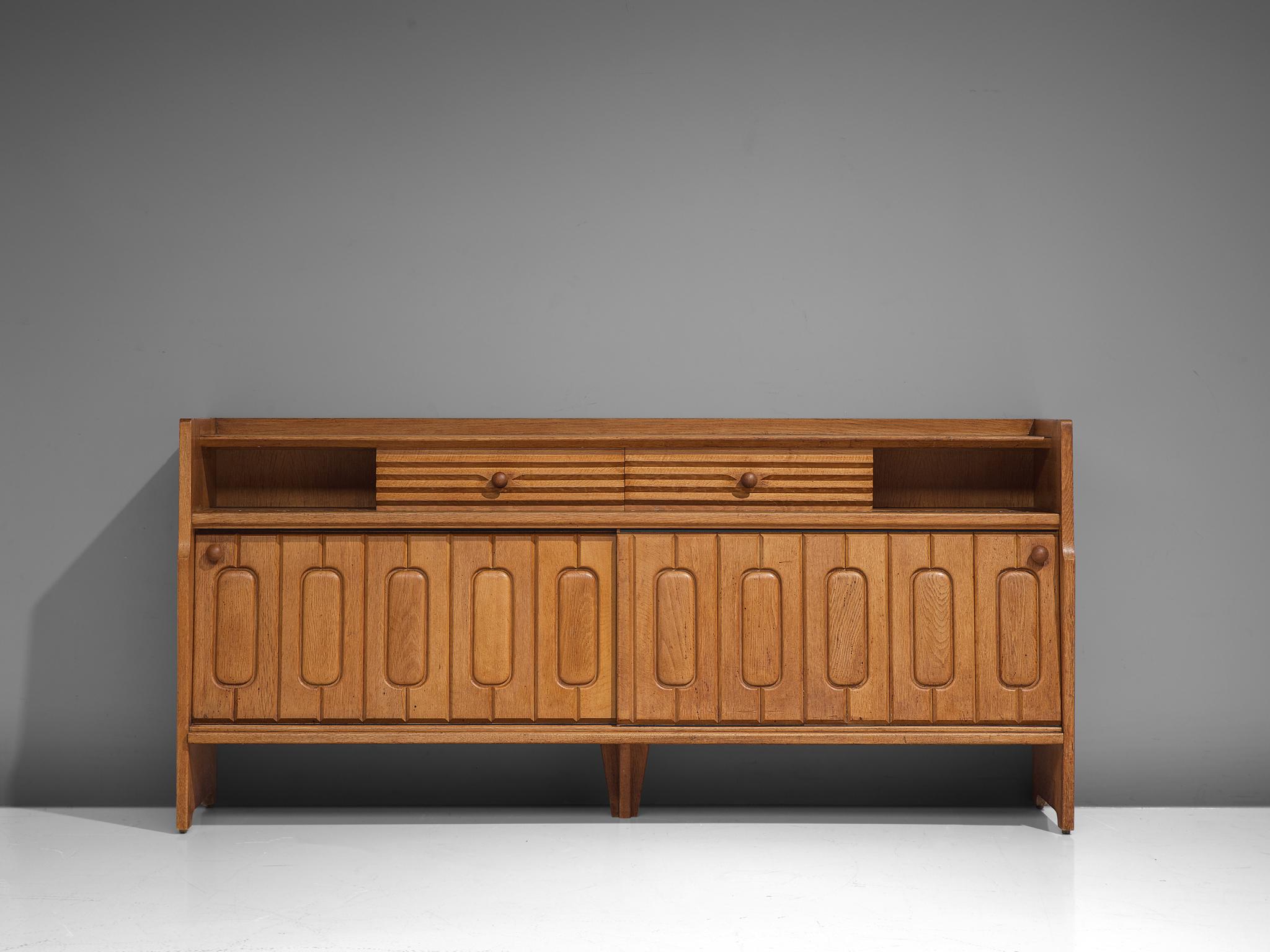 French Guillerme & Chambron Sideboard in Oak and Ceramic