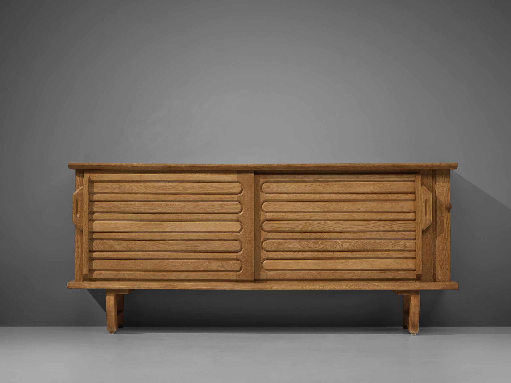 French Guillerme & Chambron Sideboard in Oak and Ceramic Tiles