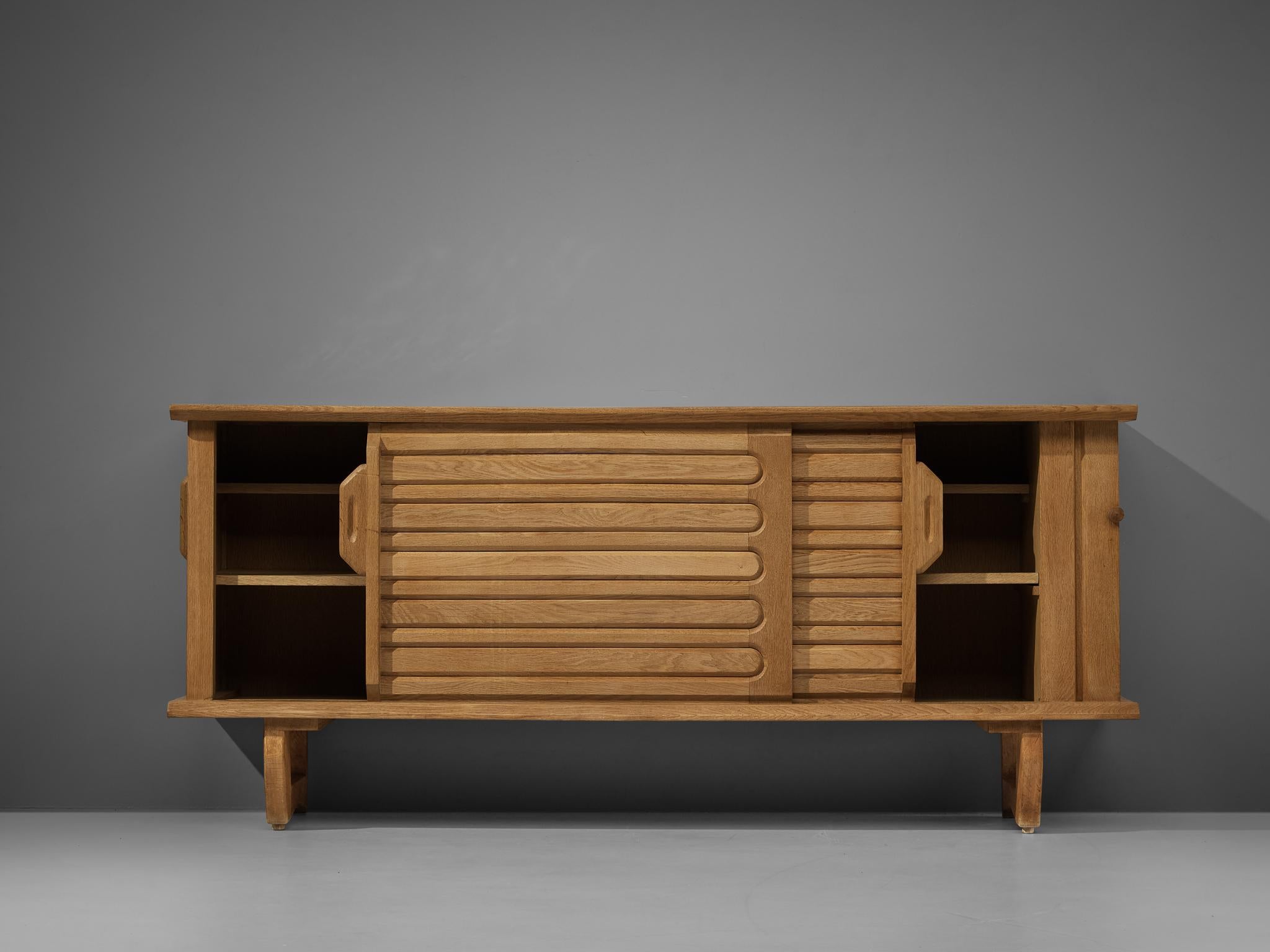 Mid-20th Century Guillerme & Chambron Sideboard in Oak and Ceramic Tiles