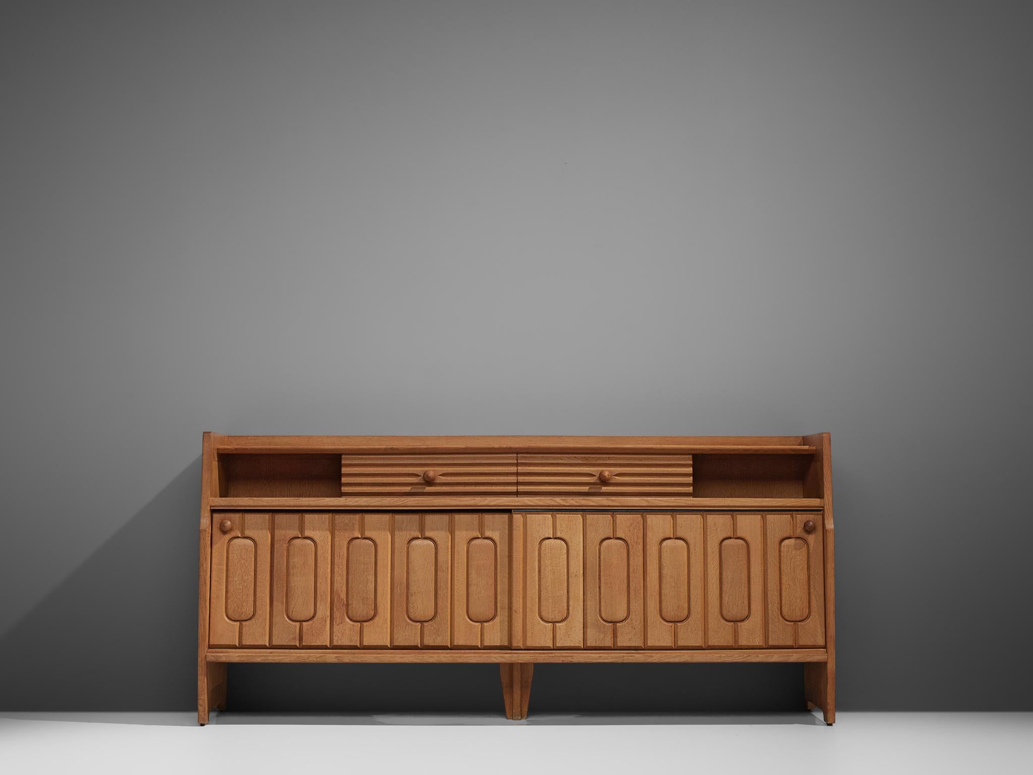 Mid-20th Century Guillerme & Chambron Sideboard in Oak and Ceramic Tiles  For Sale