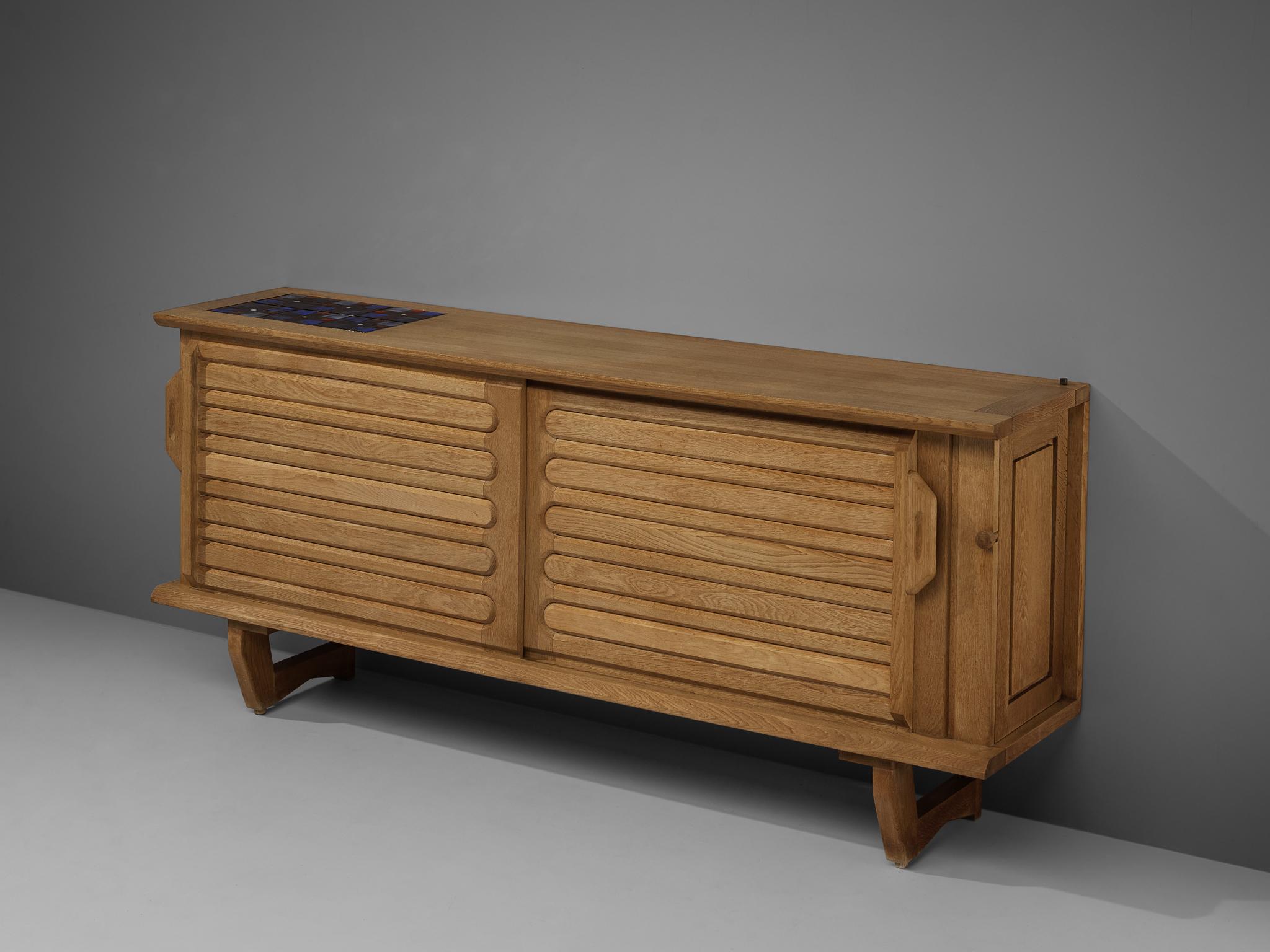 Guillerme & Chambron Sideboard in Oak and Ceramic Tiles 1