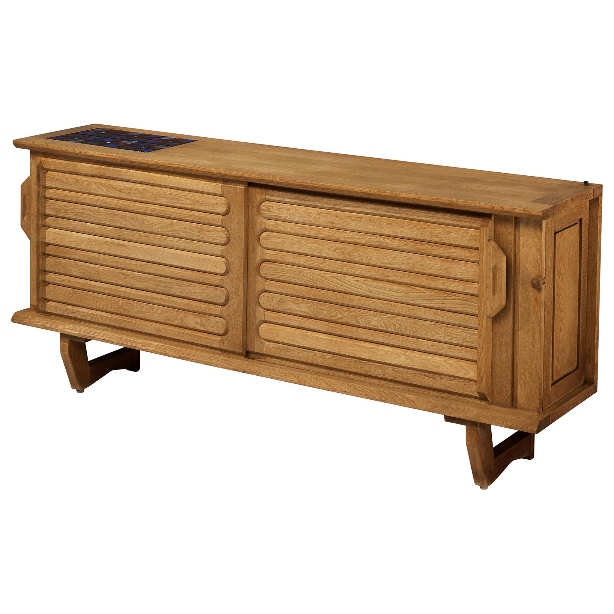 Guillerme & Chambron Sideboard in Oak and Ceramic Tiles