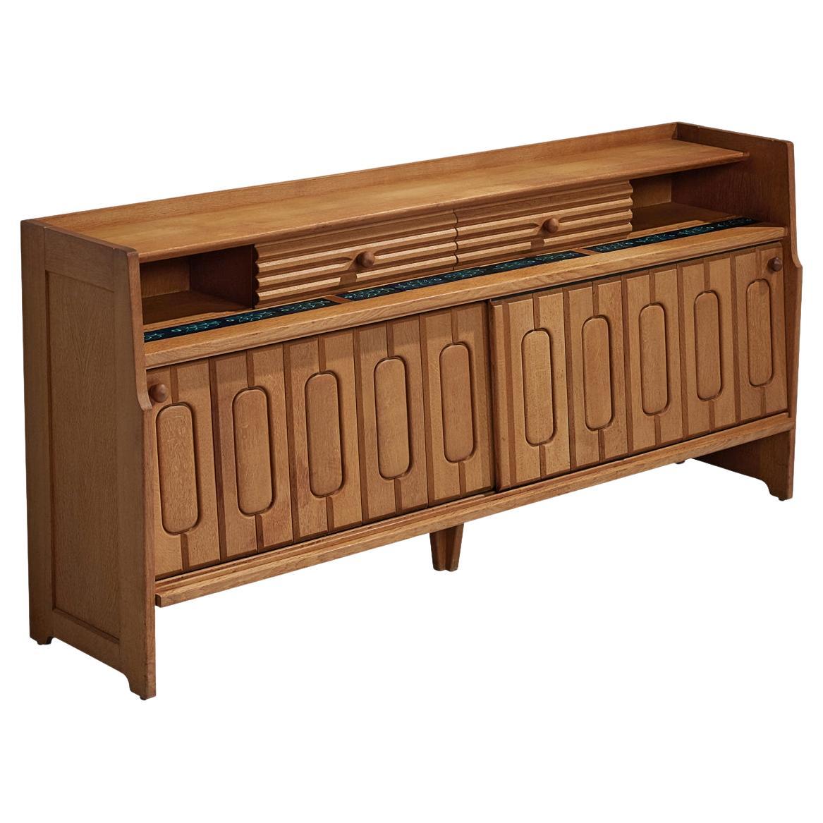 Guillerme & Chambron Sideboard in Oak and Ceramic Tiles 