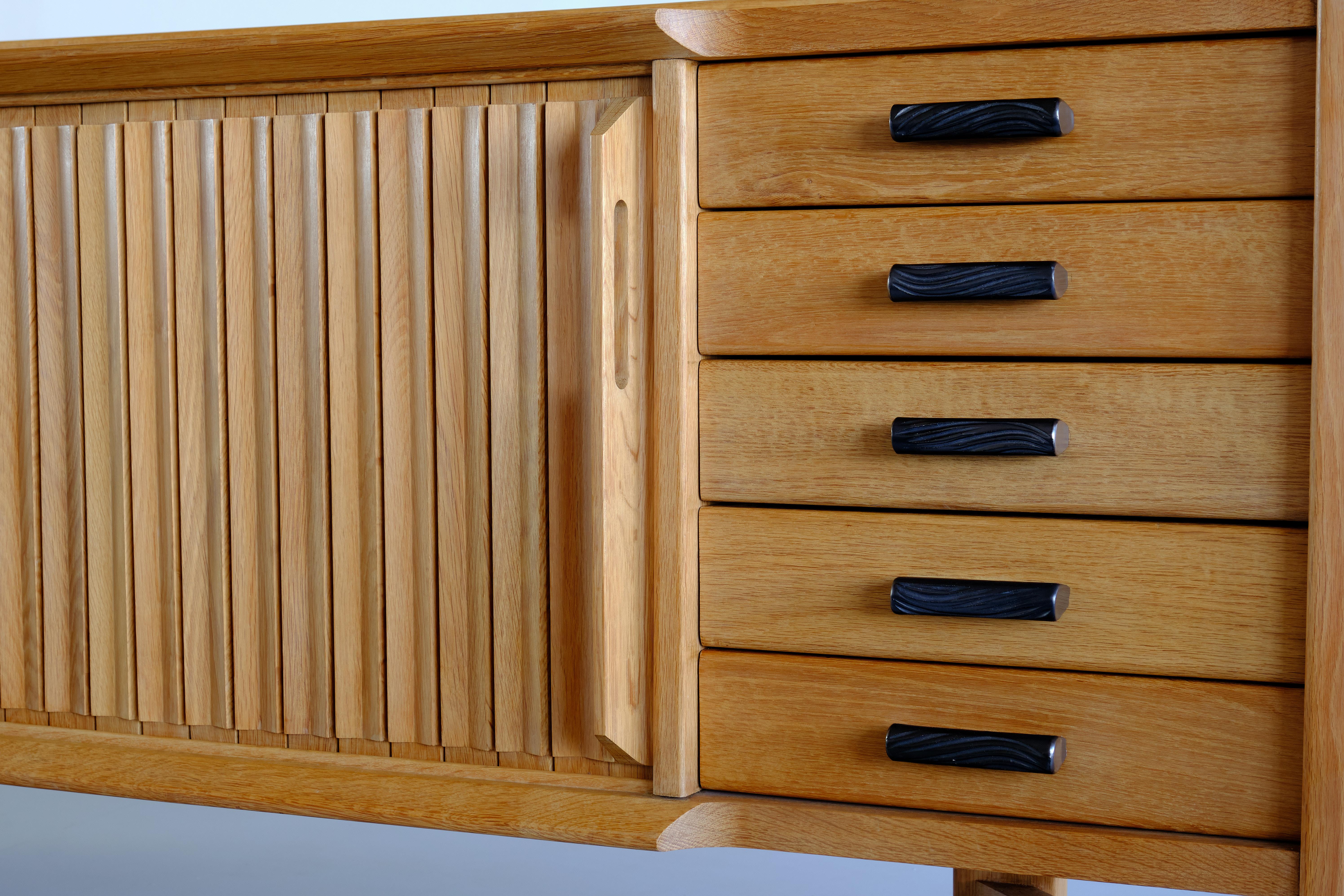Guillerme & Chambron Sideboard in Oak and Ceramic, Votre Maison, France, 1960s 4