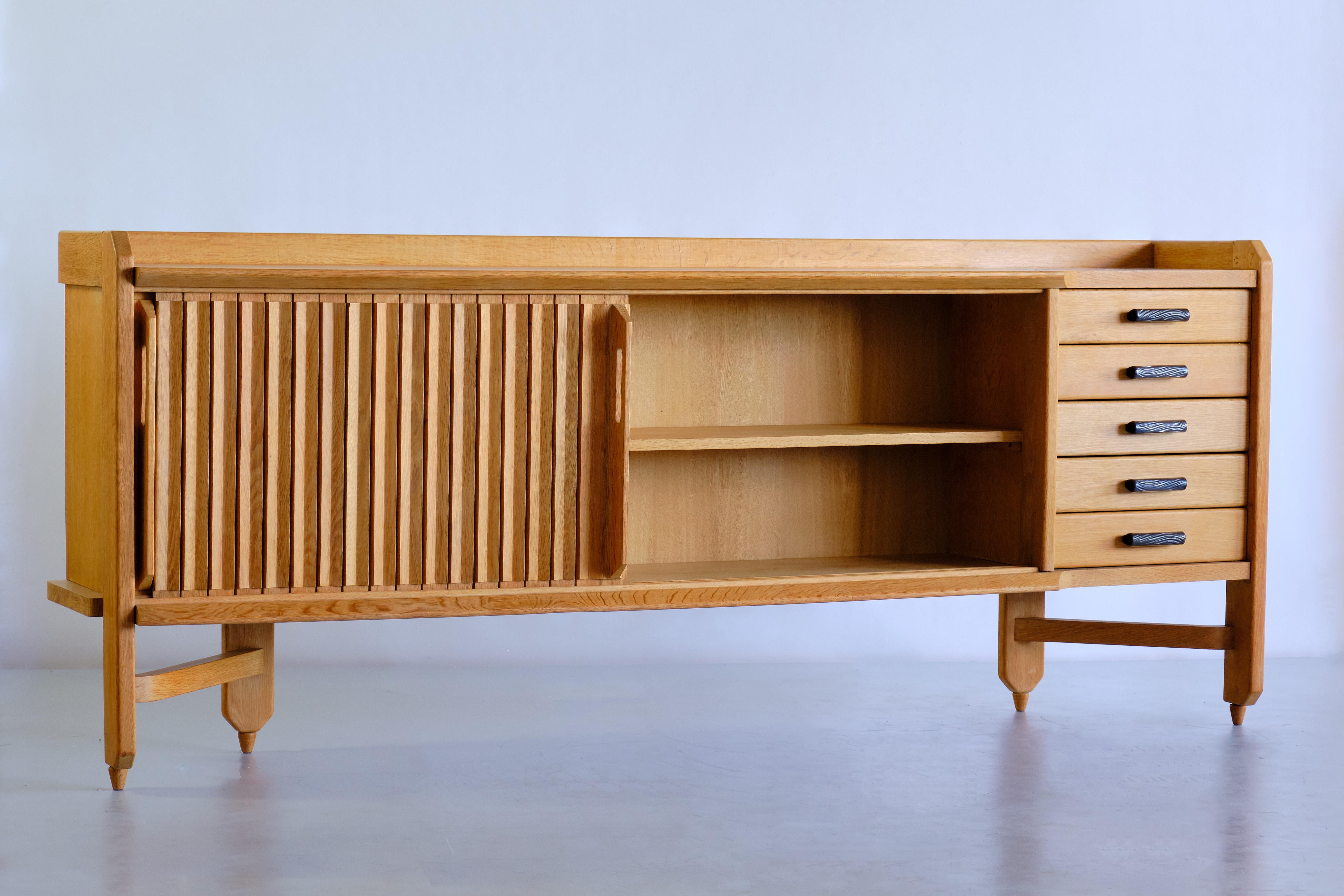 Guillerme & Chambron Sideboard in Oak and Ceramic, Votre Maison, France, 1960s 9