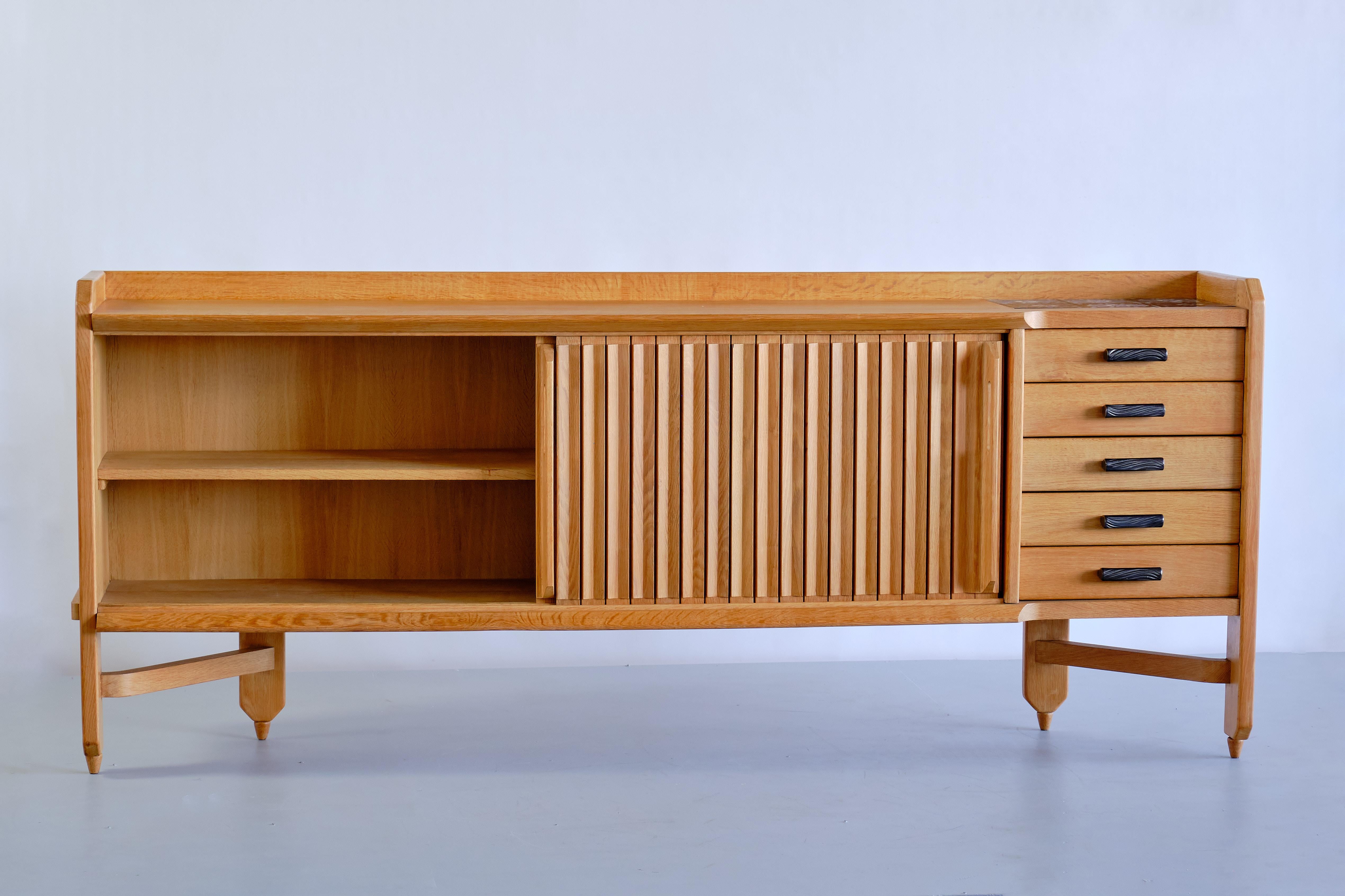 Guillerme & Chambron Sideboard in Oak and Ceramic, Votre Maison, France, 1960s 10