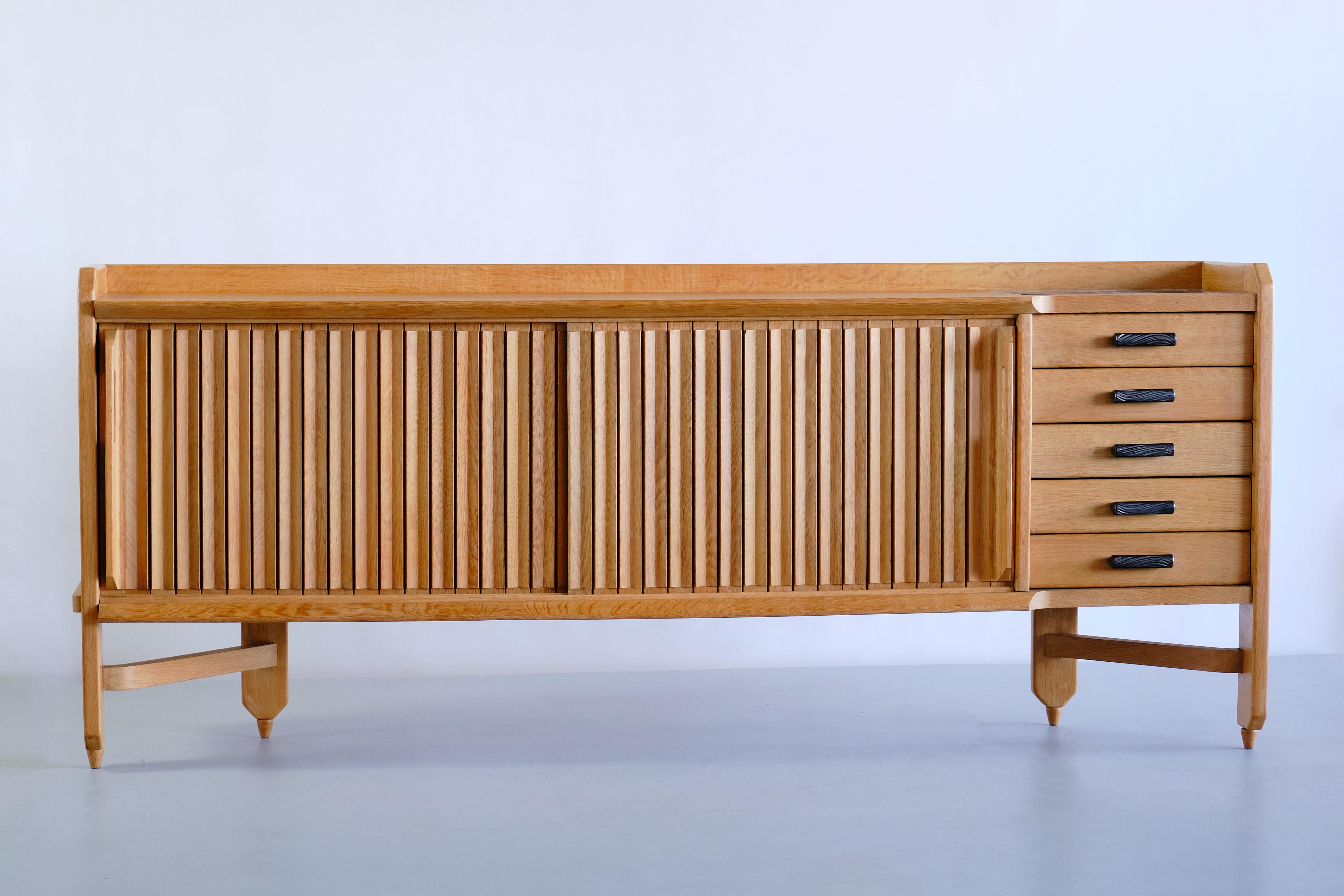 Guillerme & Chambron Sideboard in Oak and Ceramic, Votre Maison, France, 1960s 11