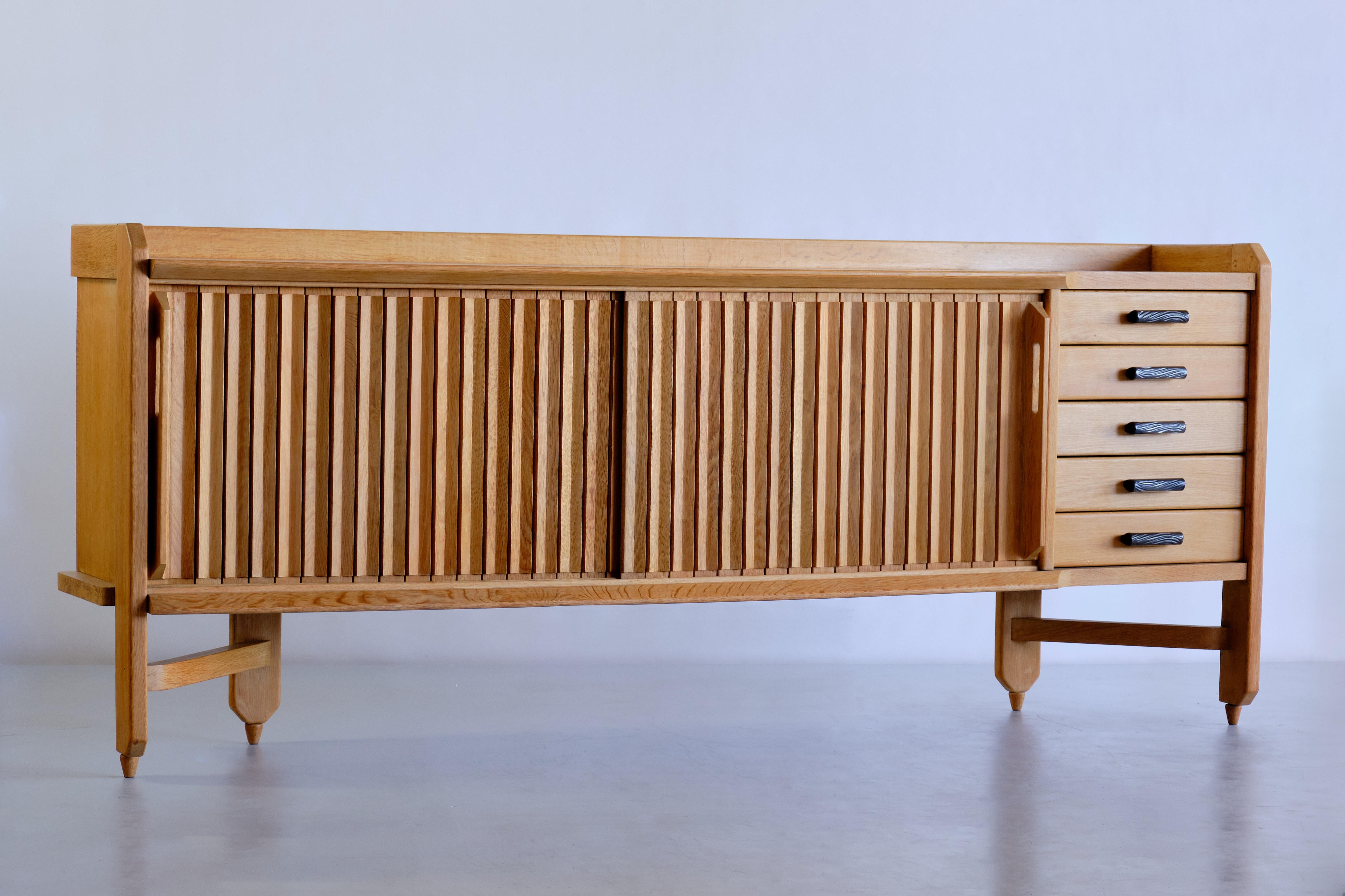 Guillerme & Chambron Sideboard in Oak and Ceramic, Votre Maison, France, 1960s In Good Condition In The Hague, NL