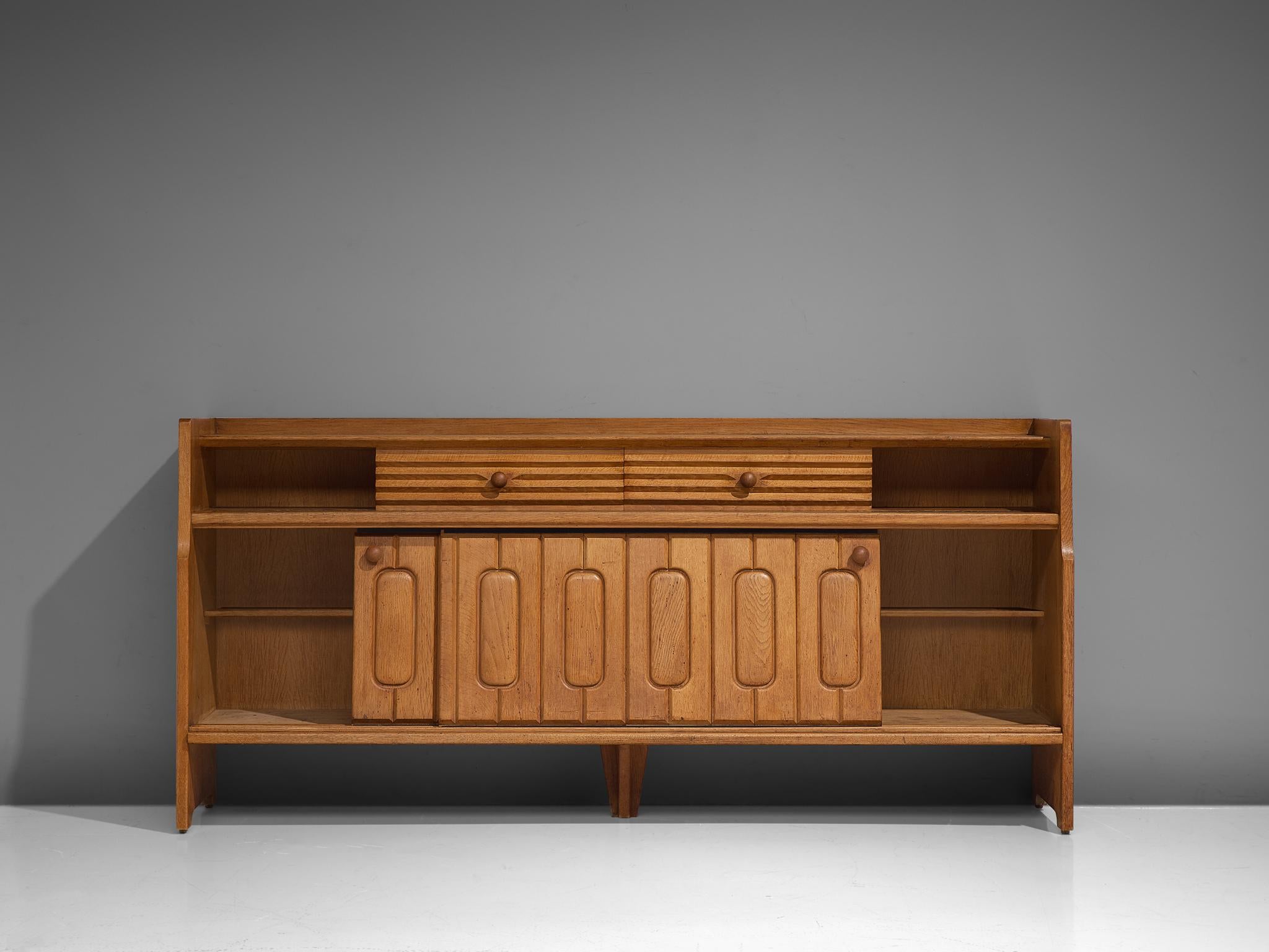 French Guillerme & Chambron Sideboard in Oak and Ceramics
