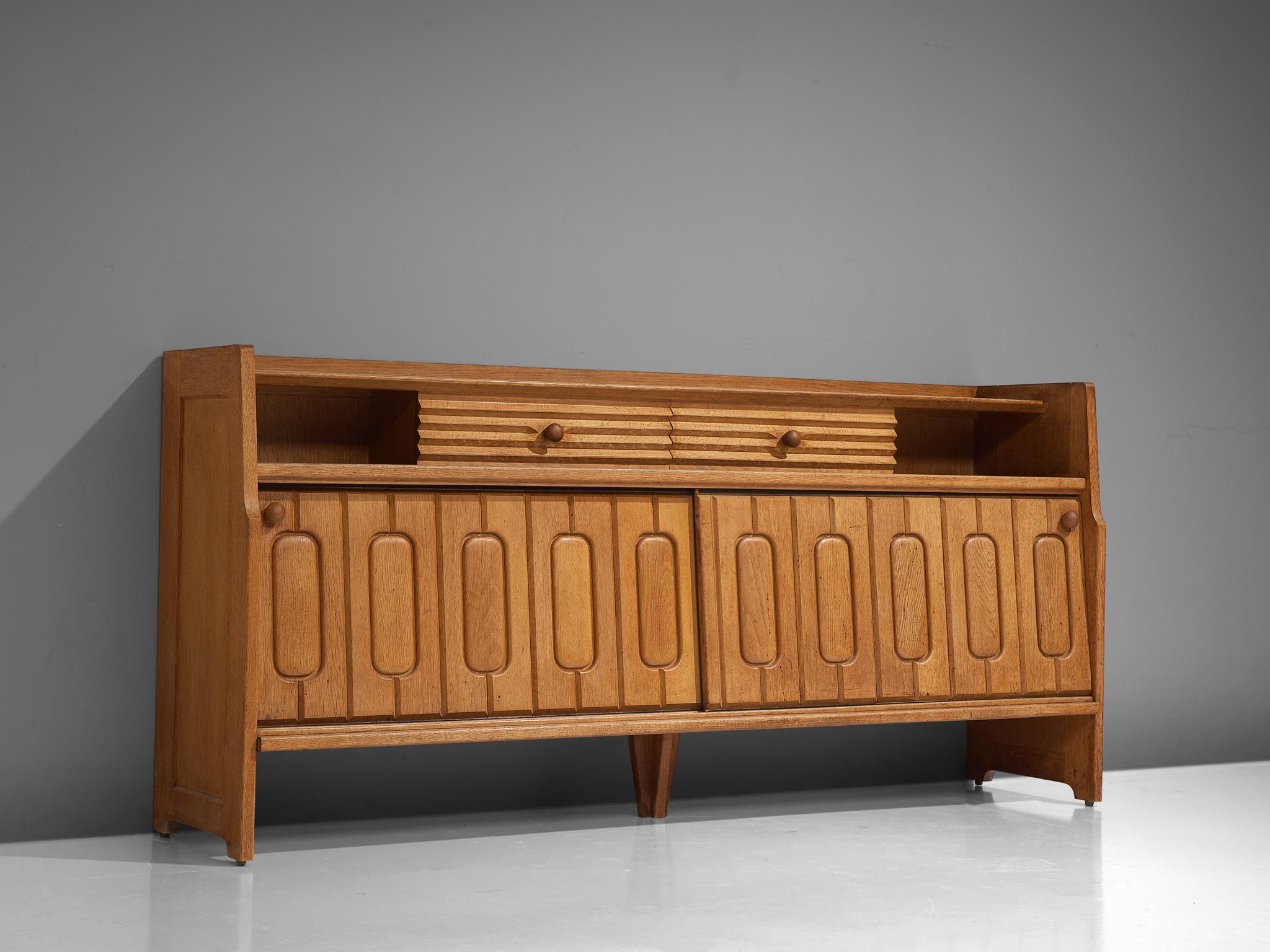 Guillerme & Chambron Sideboard in Oak and Ceramics In Good Condition In Waalwijk, NL