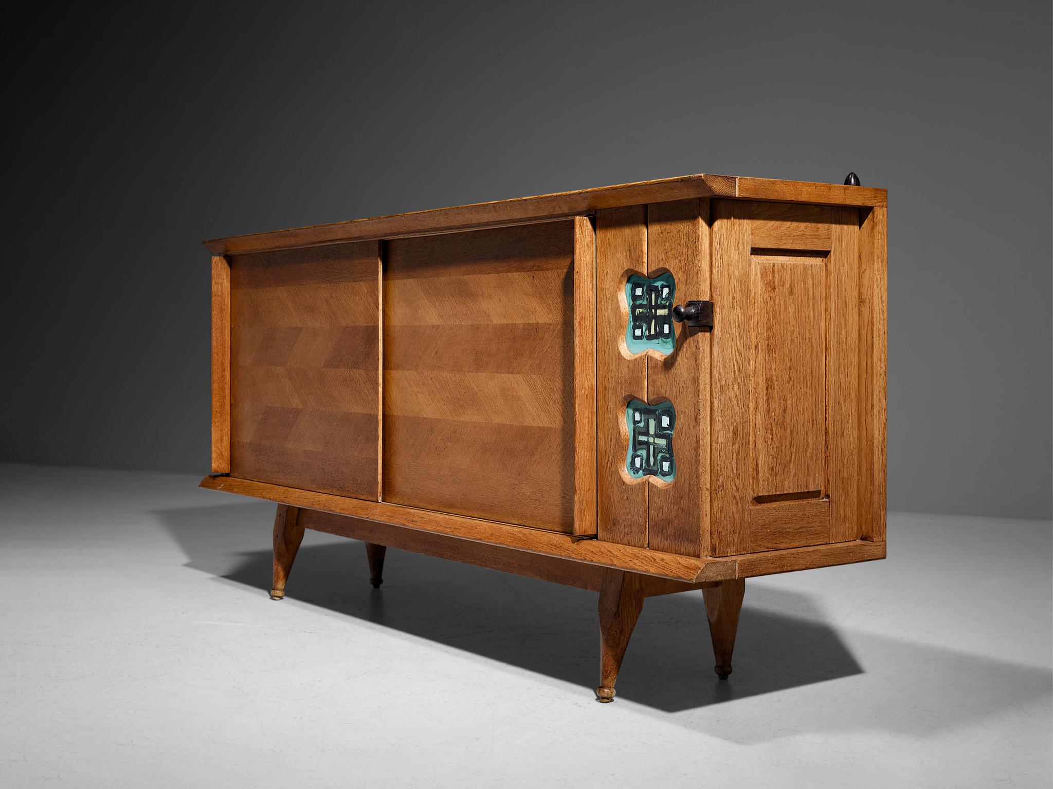 Guillerme & Chambron Sideboard in Oak with Ceramic Tiles In Good Condition For Sale In Waalwijk, NL