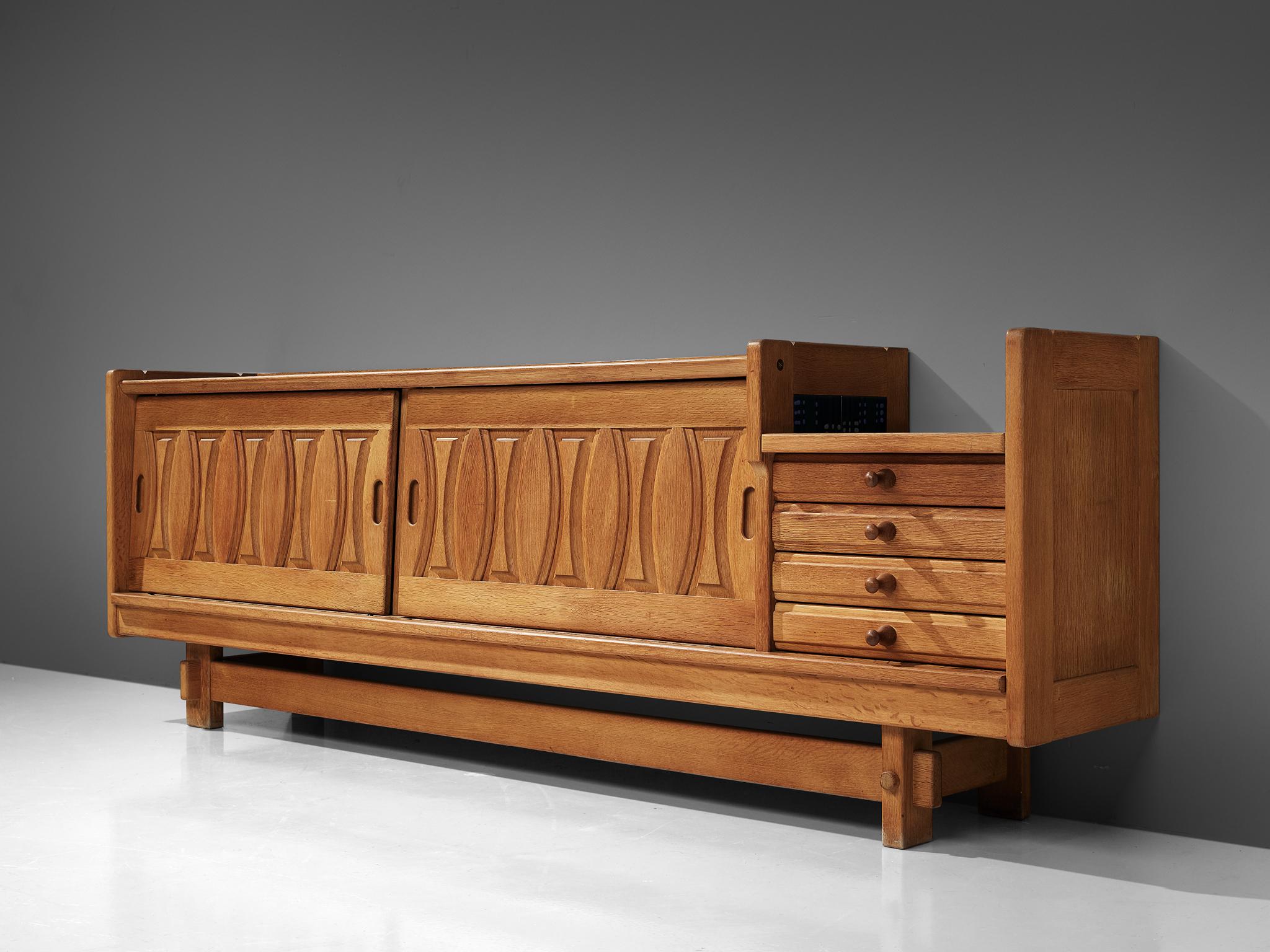 French Guillerme & Chambron Sideboard in Oak with Ceramics 