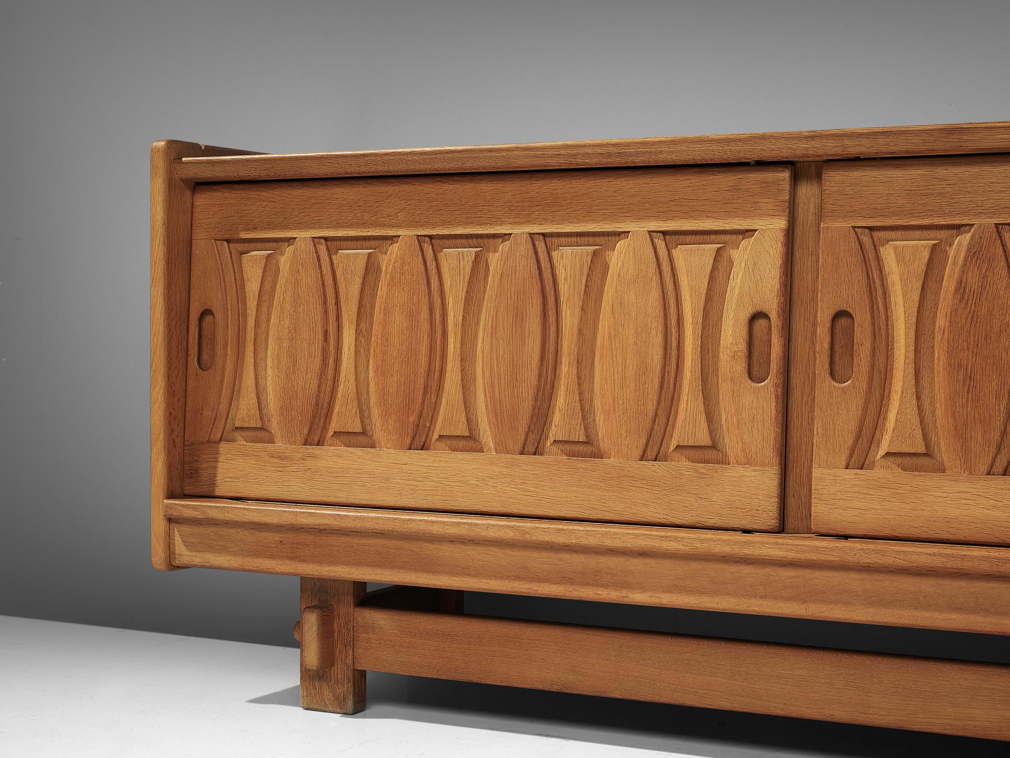 Mid-20th Century Guillerme & Chambron Sideboard in Oak with Ceramics  For Sale