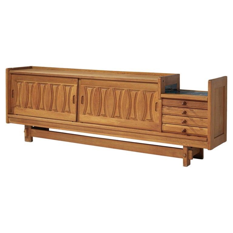 Guillerme and Chambron Sideboard in Oak with Ceramics For Sale at 1stDibs
