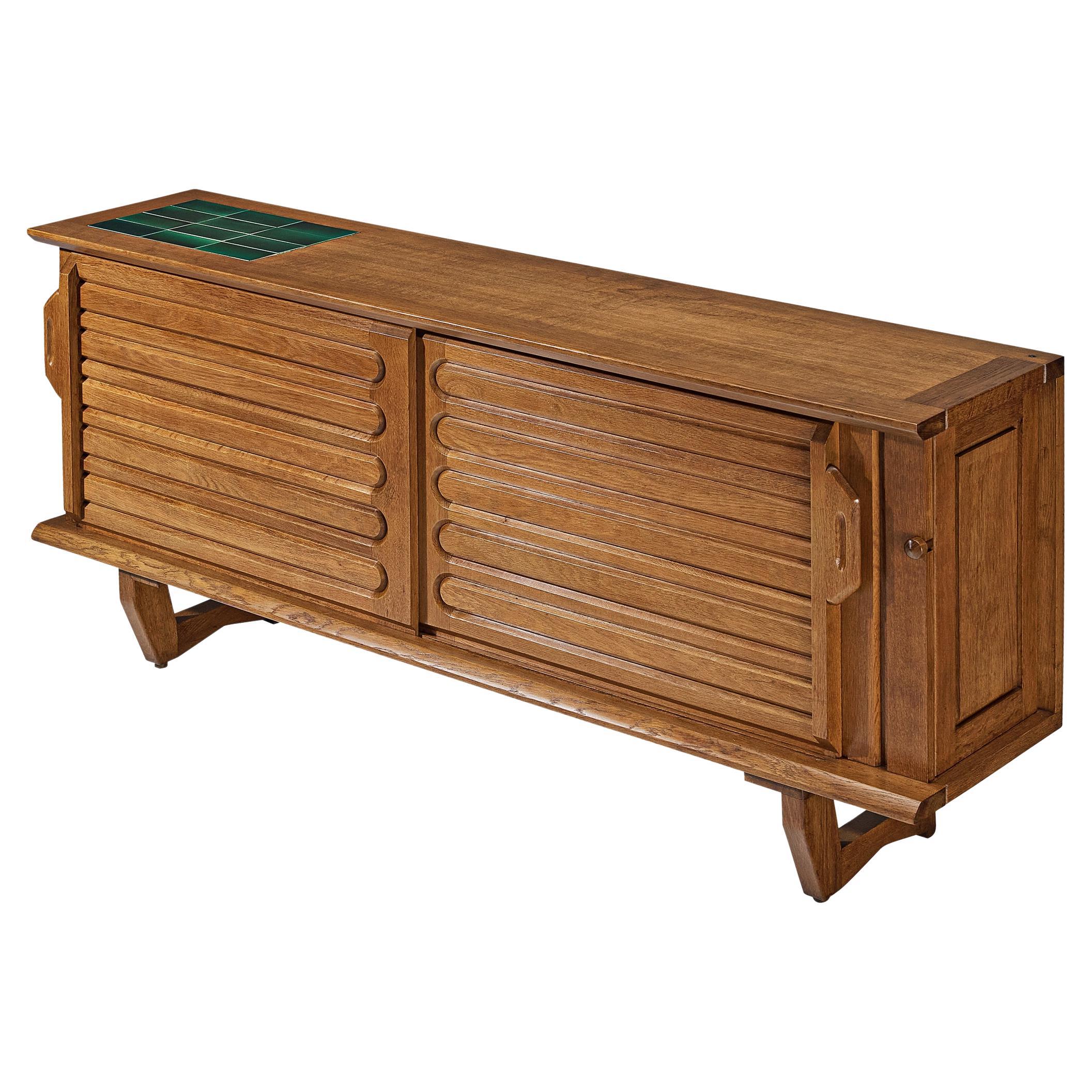 Guillerme & Chambron Sideboard in Oak with Green Ceramic Tiles