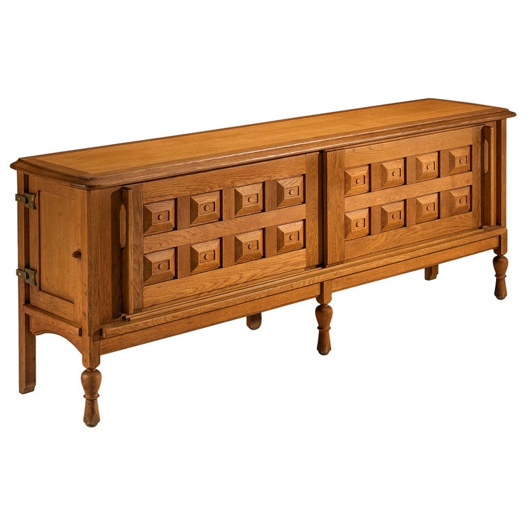 Guillerme & Chambron Sideboard in Solid Oak and Brass