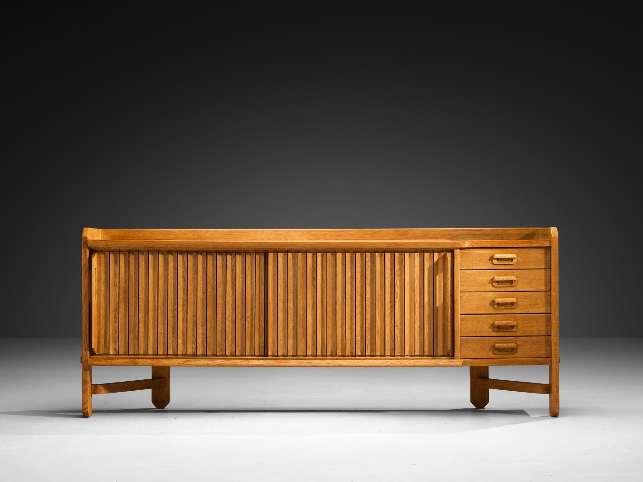 Mid-Century Modern Guillerme & Chambron Sideboard in Solid Oak and Ceramic For Sale