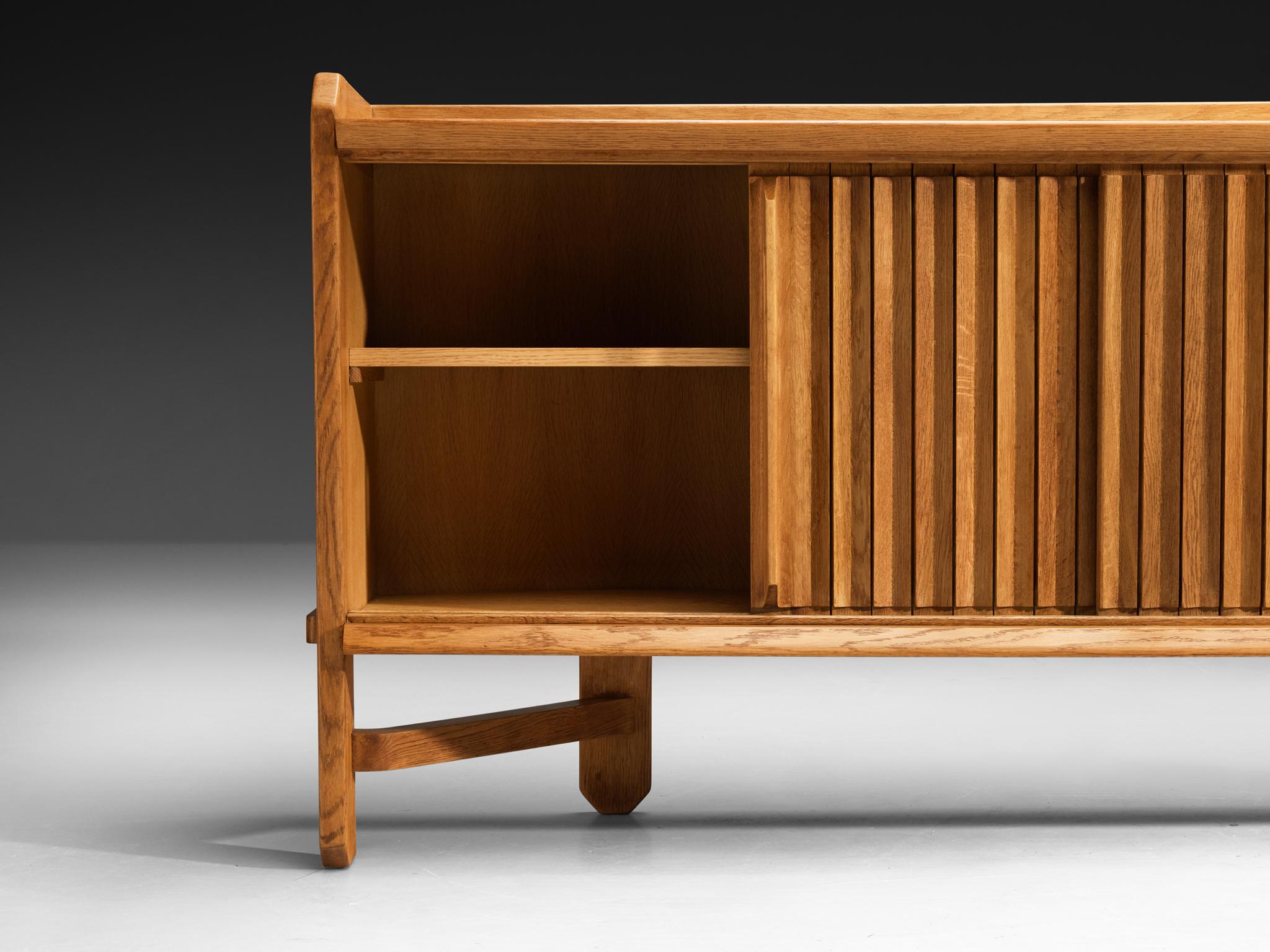 French Guillerme & Chambron Sideboard in Solid Oak and Ceramic For Sale